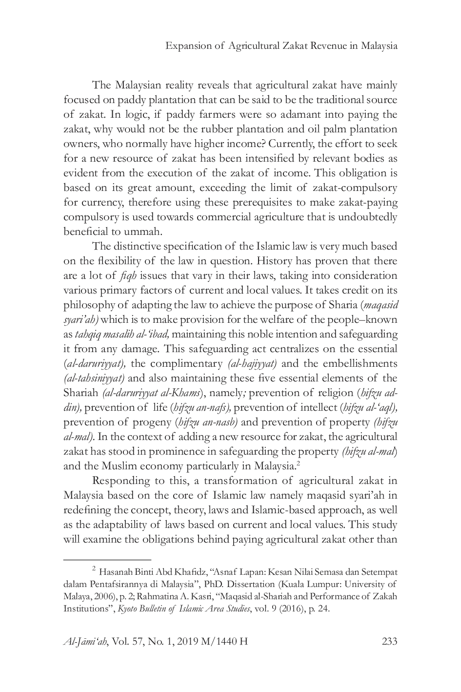 JURIS Expansion of Agricultural Zakat Revenue in Malaysia on the Basis of the Current Maslahah