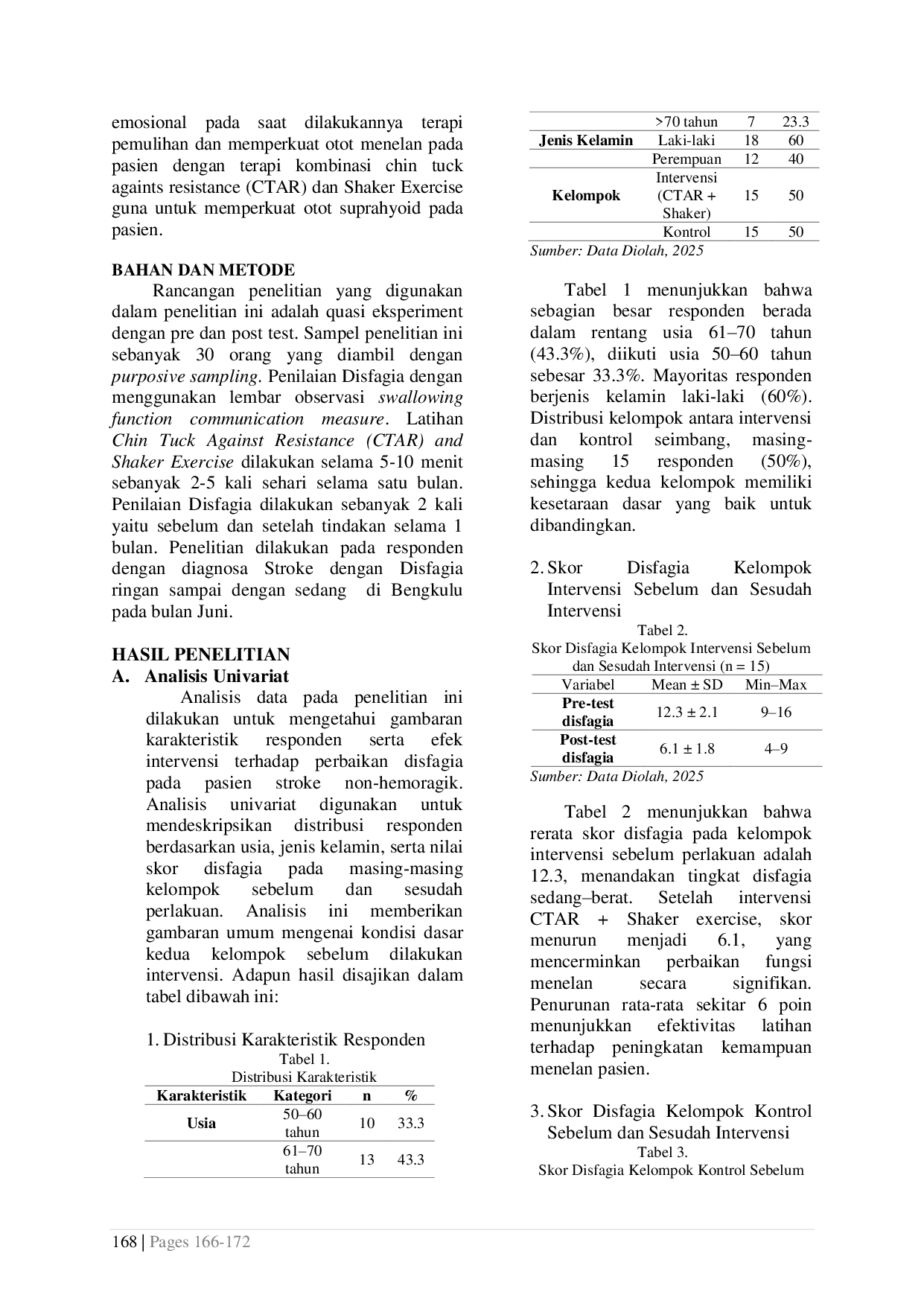 JURIS Chin Tuck Against Resistance CTAR and Shaker Exercise in Managing Swallowing Disorders Dysphagia in Patients with Non Hemorrhagic Stroke