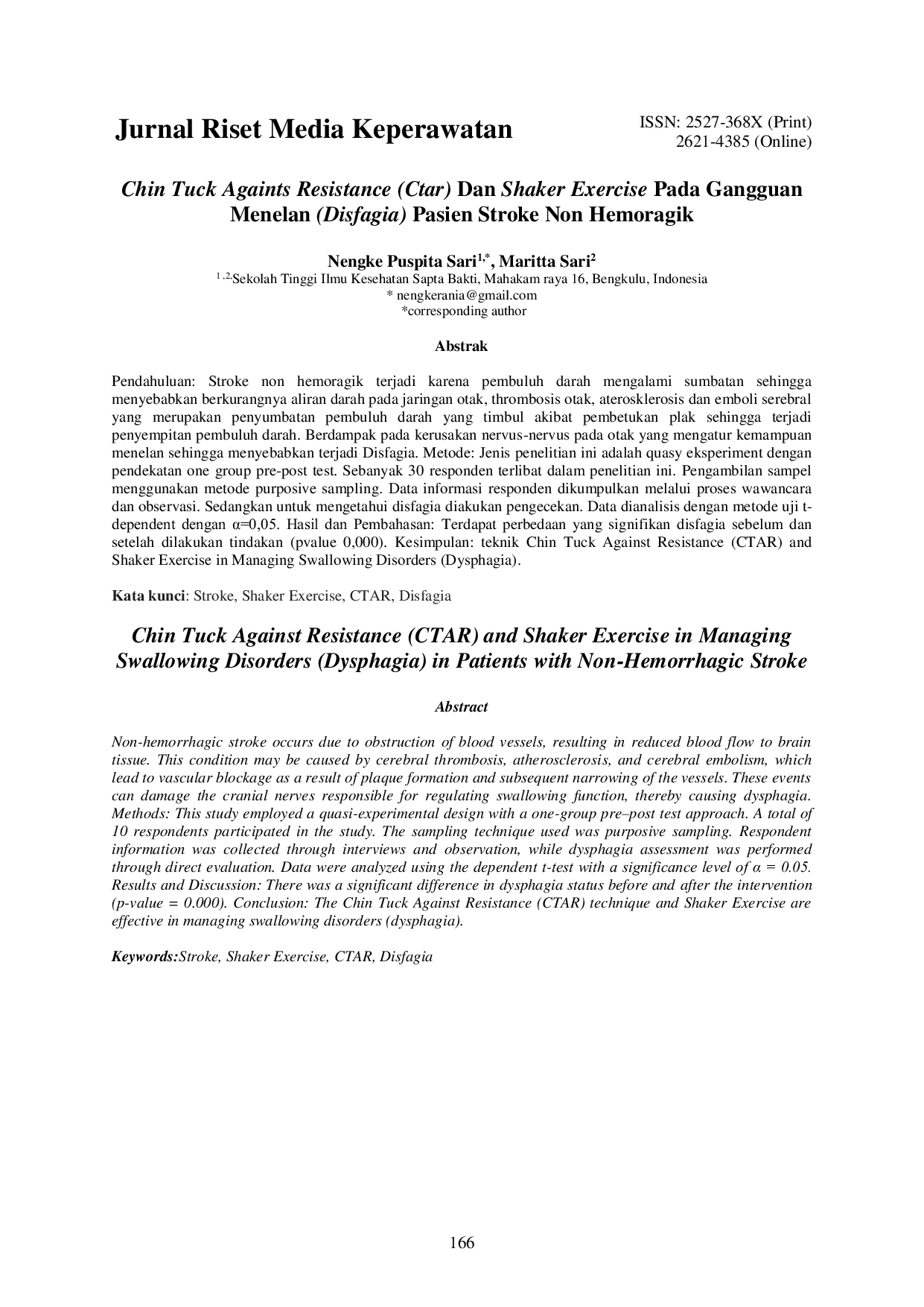 JURIS Chin Tuck Against Resistance CTAR and Shaker Exercise in Managing Swallowing Disorders Dysphagia in Patients with Non Hemorrhagic Stroke