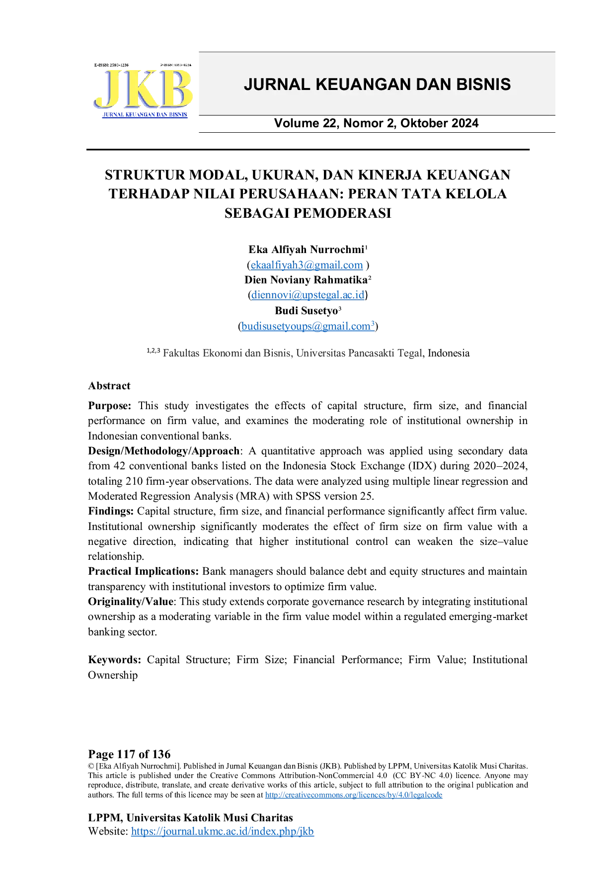 JURIS Struktur Modal Ukuran dan Kinerja Keuangan terhadap Nilai Perusahaan Peran Tata Kelola sebagai Pemoderasi