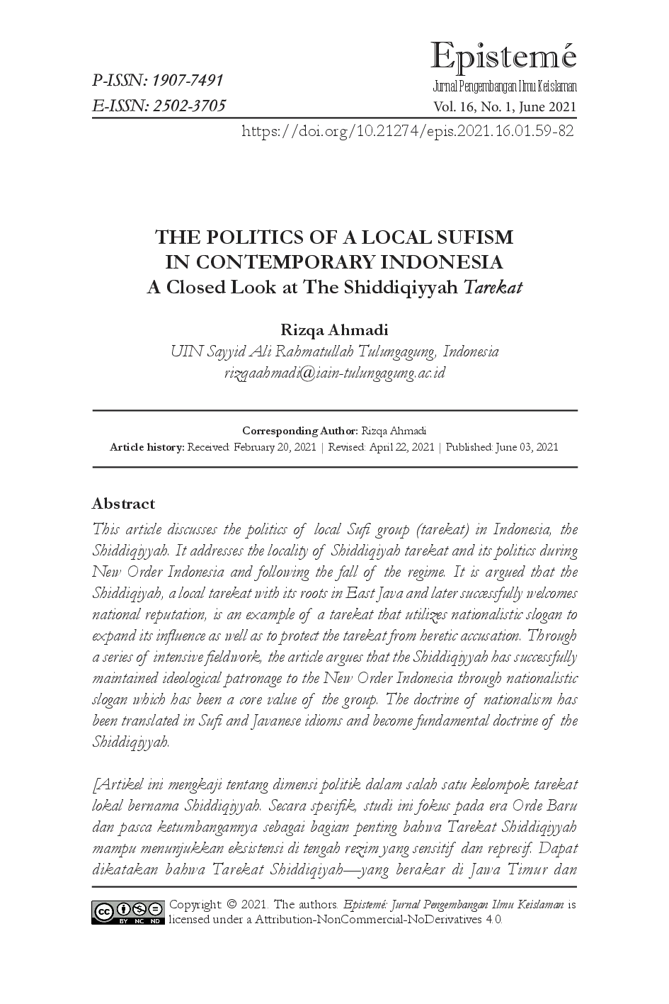 juris THE POLITICS OF A LOCAL SUFISM IN CONTEMPORARY INDONESIA A Closed Look at The Shiddiqiyyah Tarekat