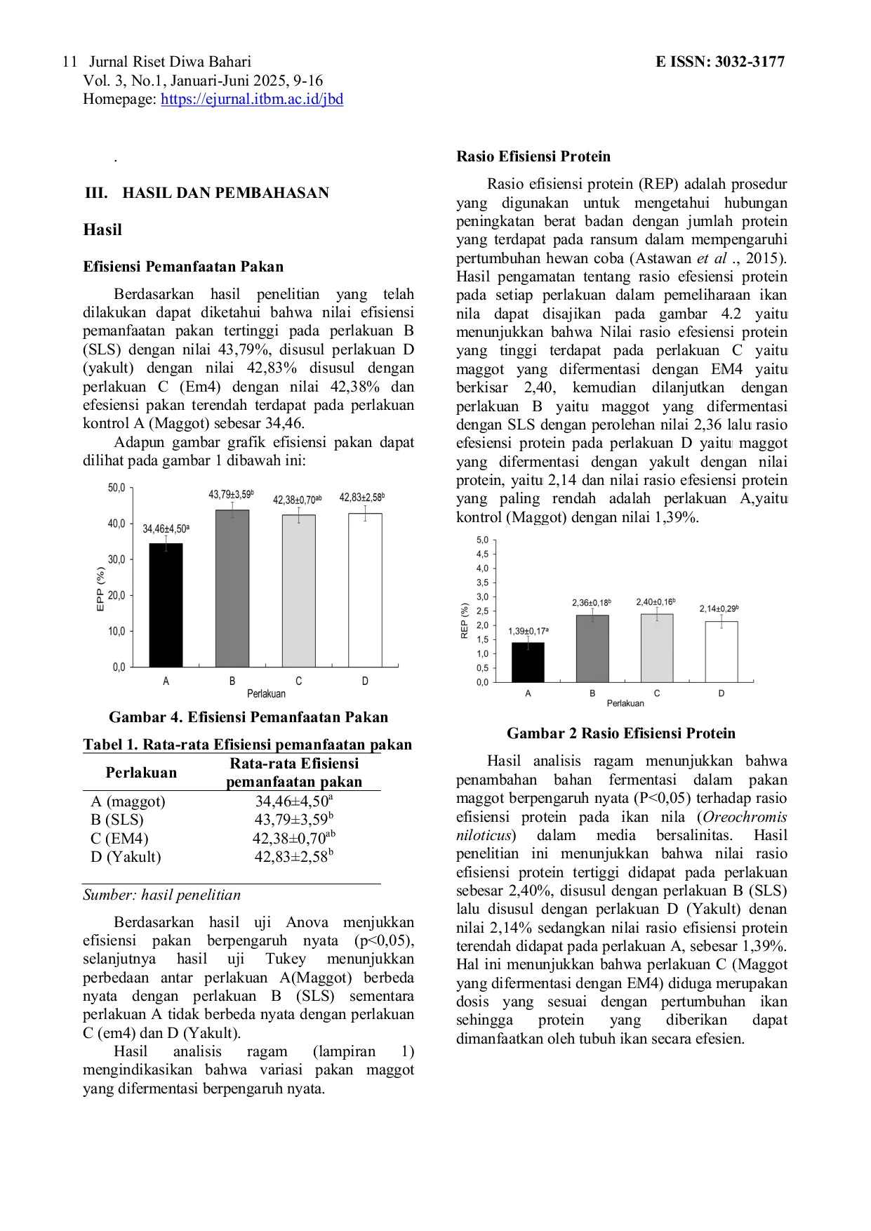 JURIS Pengaruh Pemberian Pakan Maggot Hermatia illucens yang Difermentasi terhadap Efesiensi Pakan dan Daya Cerna pada Ikan Nila Oreochromis niloticus