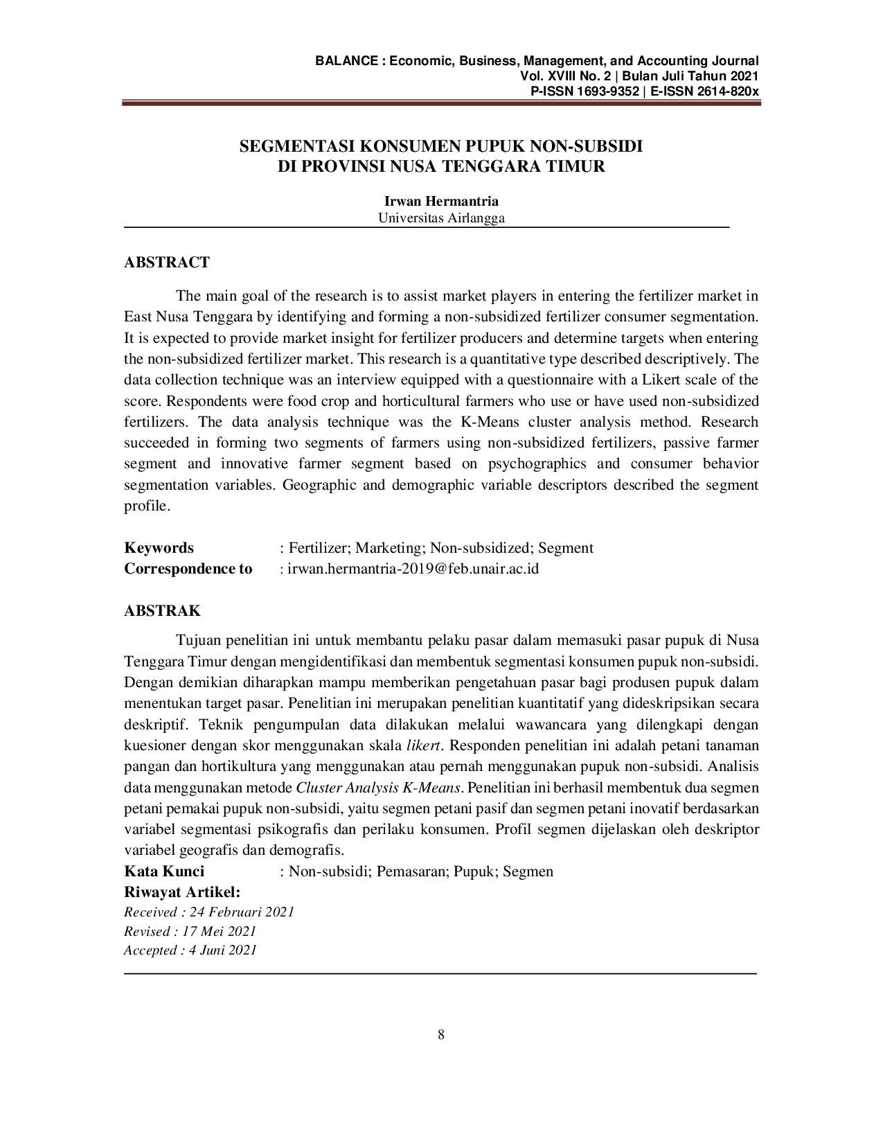 JURIS Segmentasi Konsumen Pupuk Non Subsidi Di Provinsi Nusa Tenggara Timur