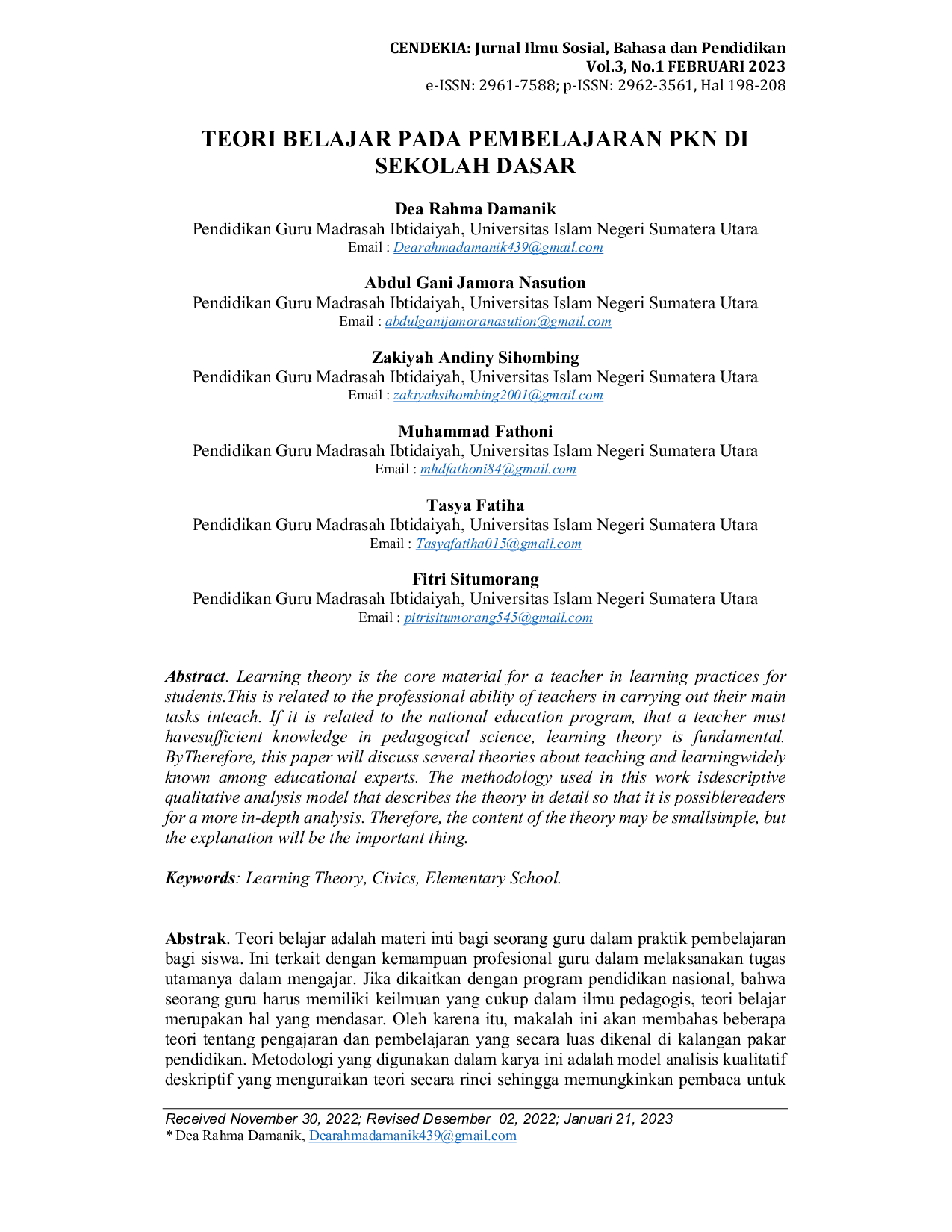 JURIS Teori Belajar Pada Pembelajaran PKn di Sekolah Dasar