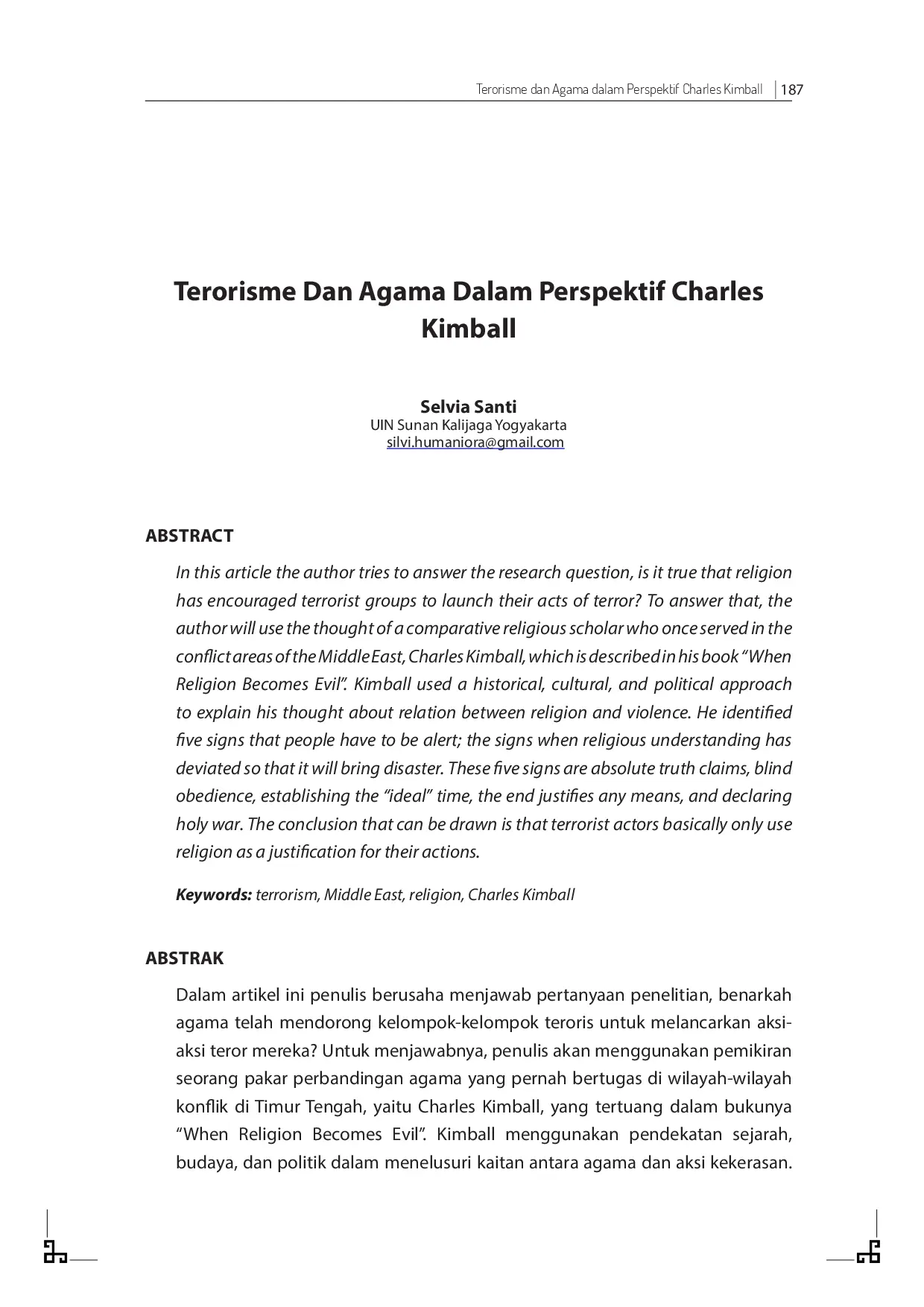 juris Terorisme Dan Agama Dalam Perspektif Charles Kimball