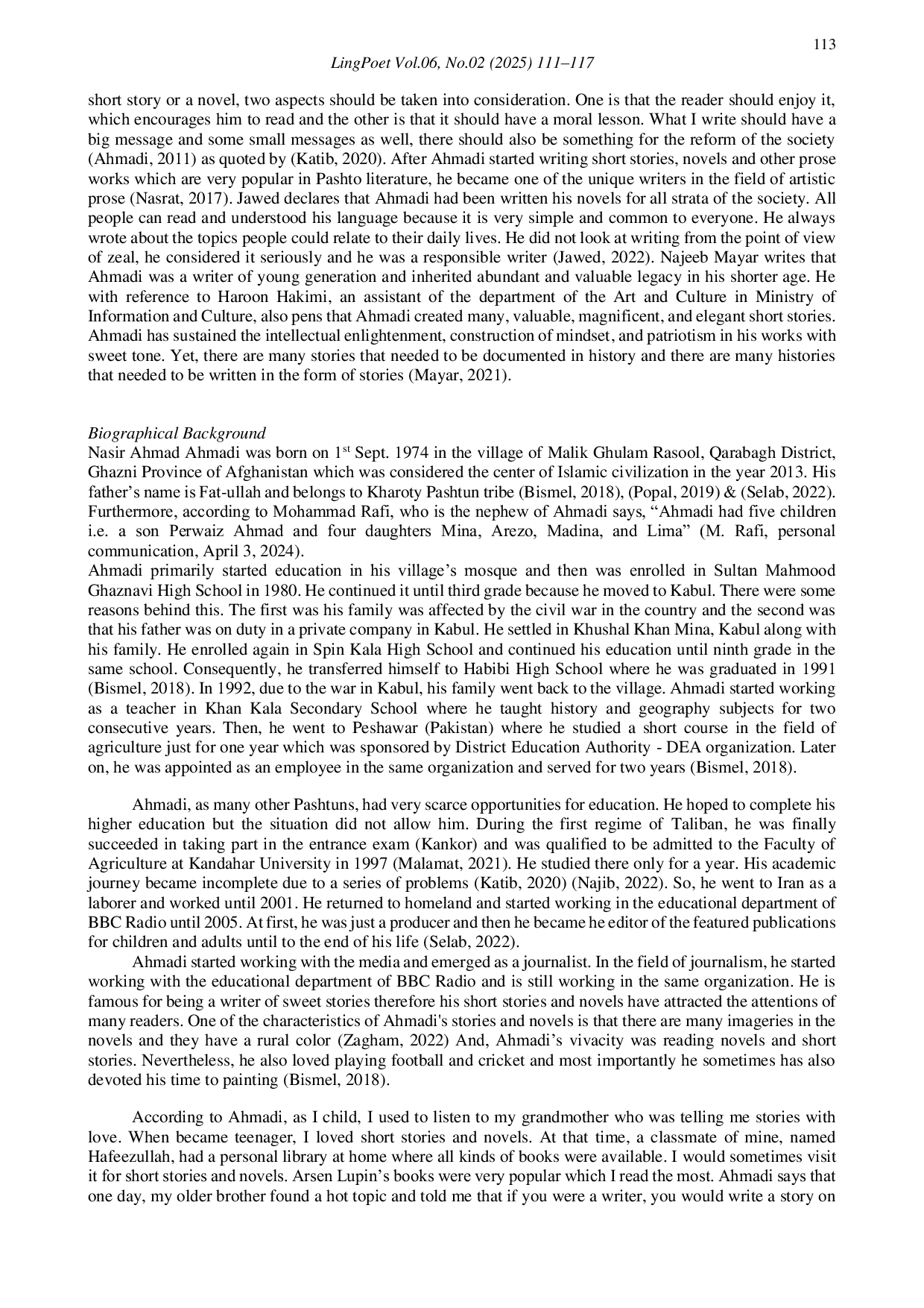 JURIS Pashto Contemporary Writer Nasir Ahamd Ahmadi s Contribution in Novel and Short Story Writing