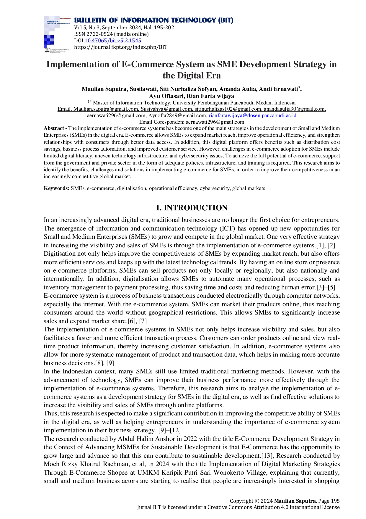 JURIS Implementation of E Commerce System as SME Development Strategy in the Digital Era