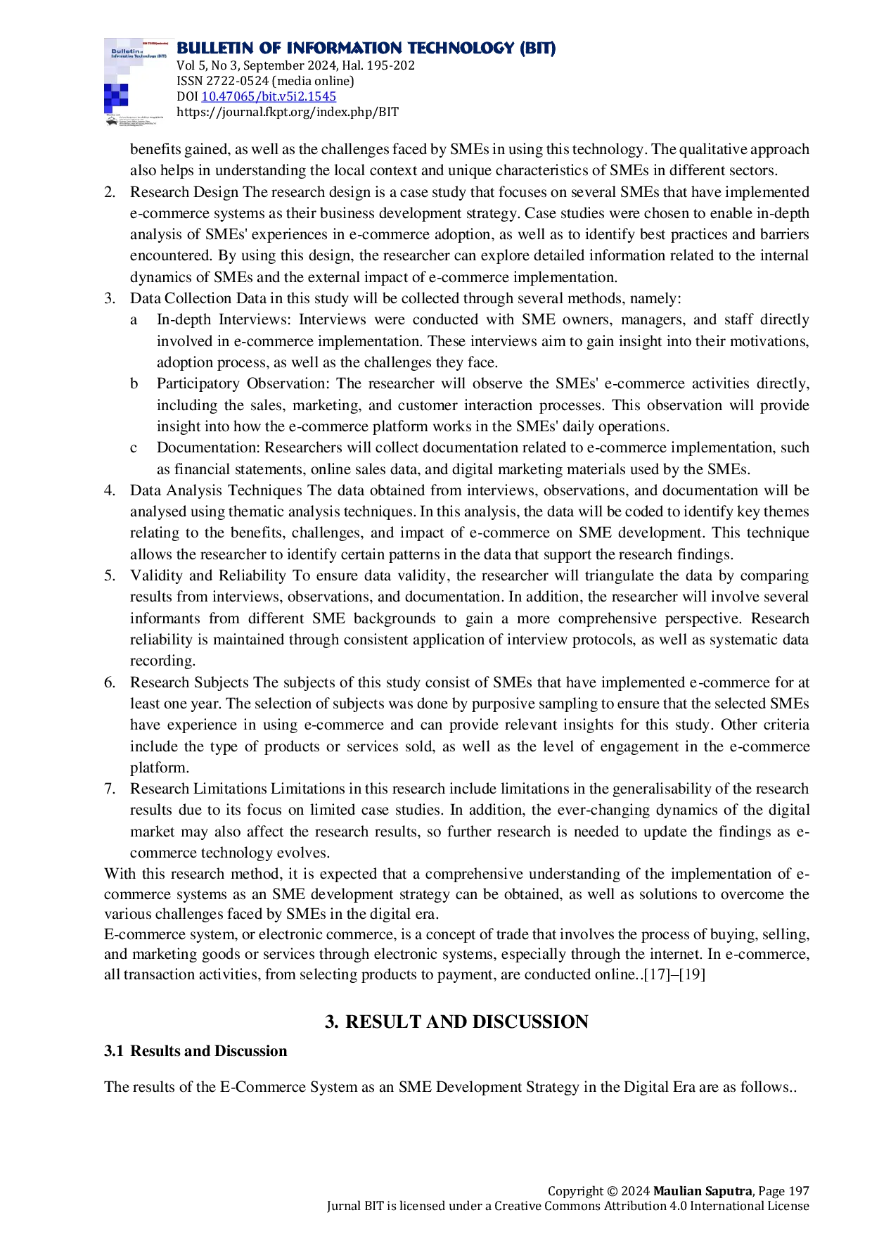 JURIS Implementation of E Commerce System as SME Development Strategy in the Digital Era