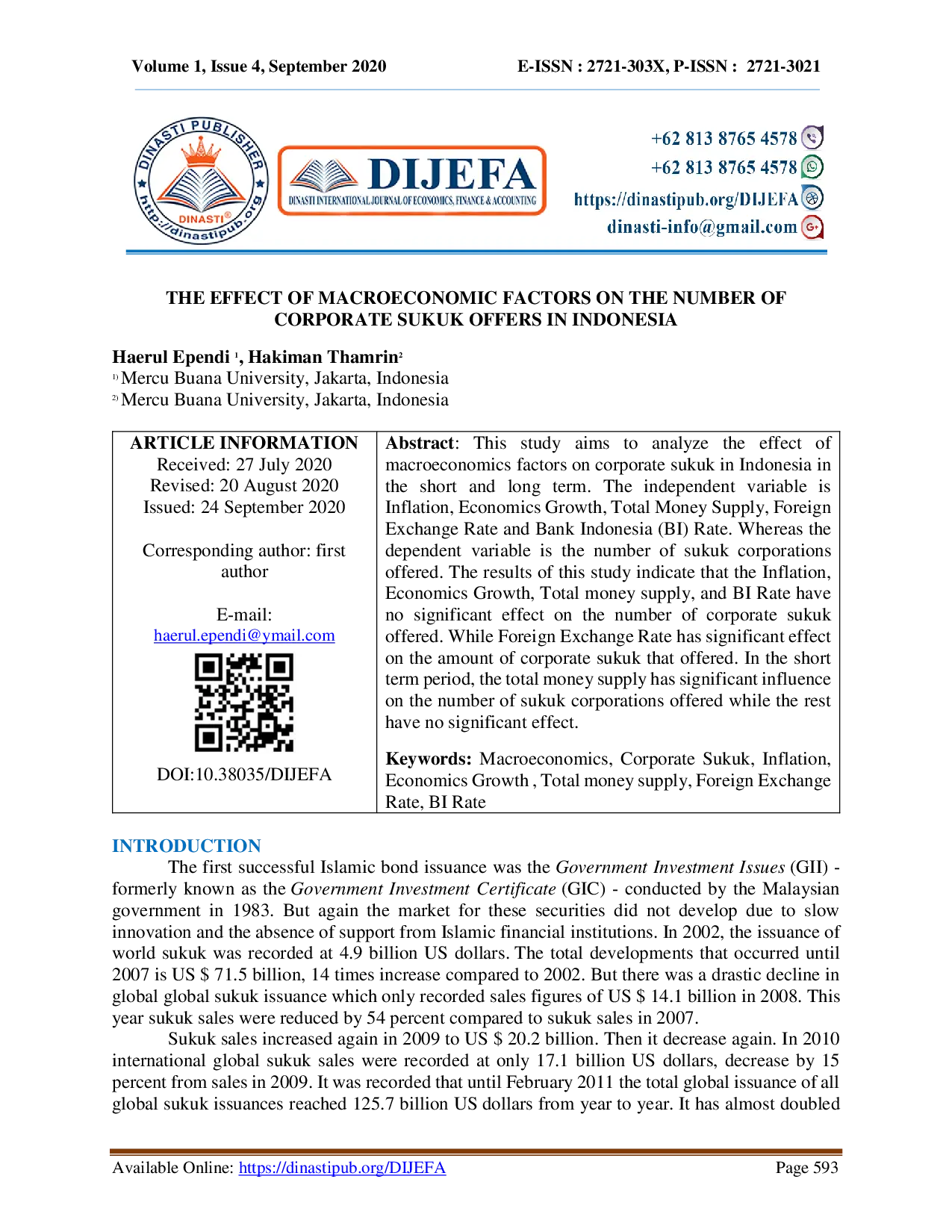 juris The Effect of Macroeconomic Factors on the Number of Corporate Sukuk Offers in Indonesia