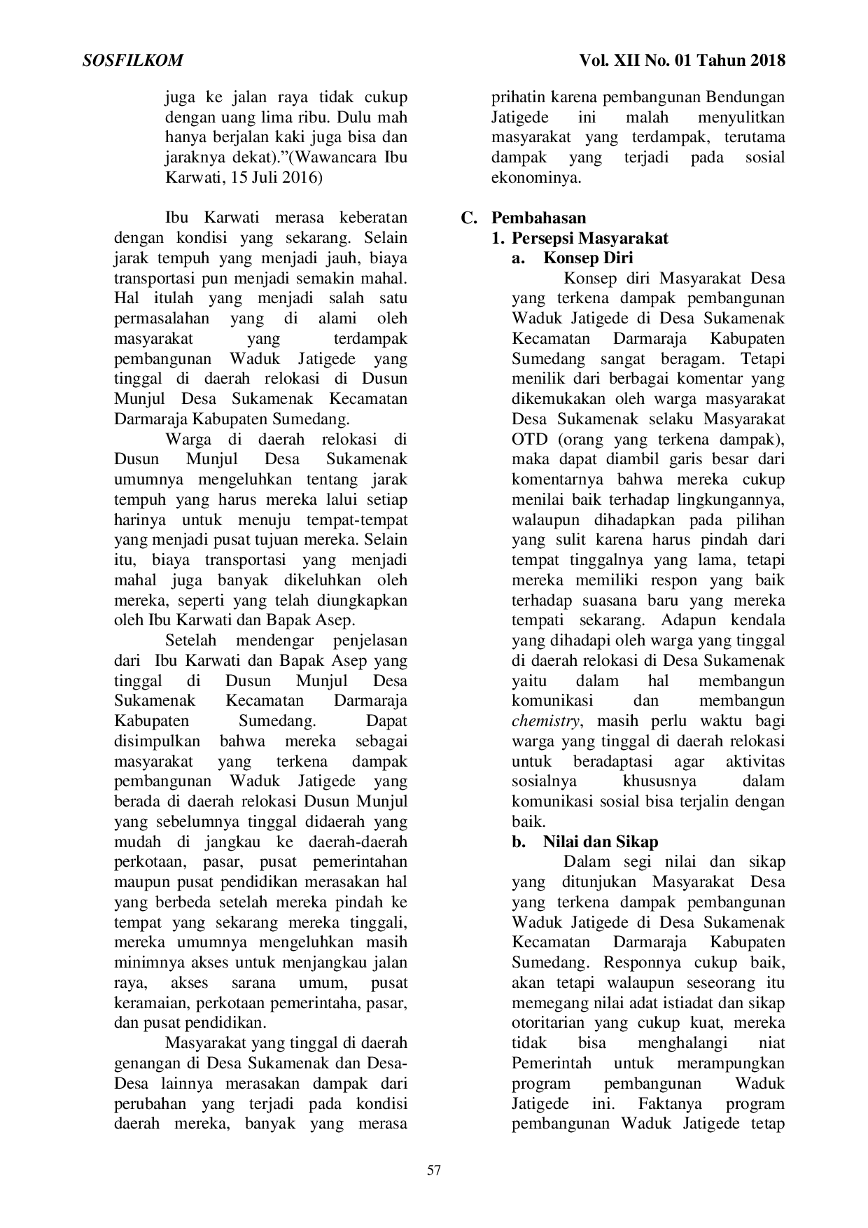 JURIS Dampak Relokasi Pemukiman Akibat Pembangunan Waduk Jati Gede Dalam Perspektif Perubahan Sosial