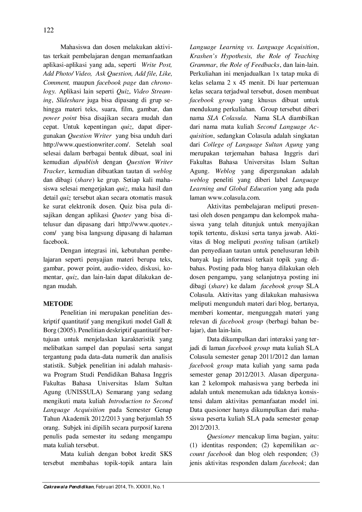 juris Efektivitas Weblog dan Facebook Terintegrasi untuk Pembelajaran Virtual