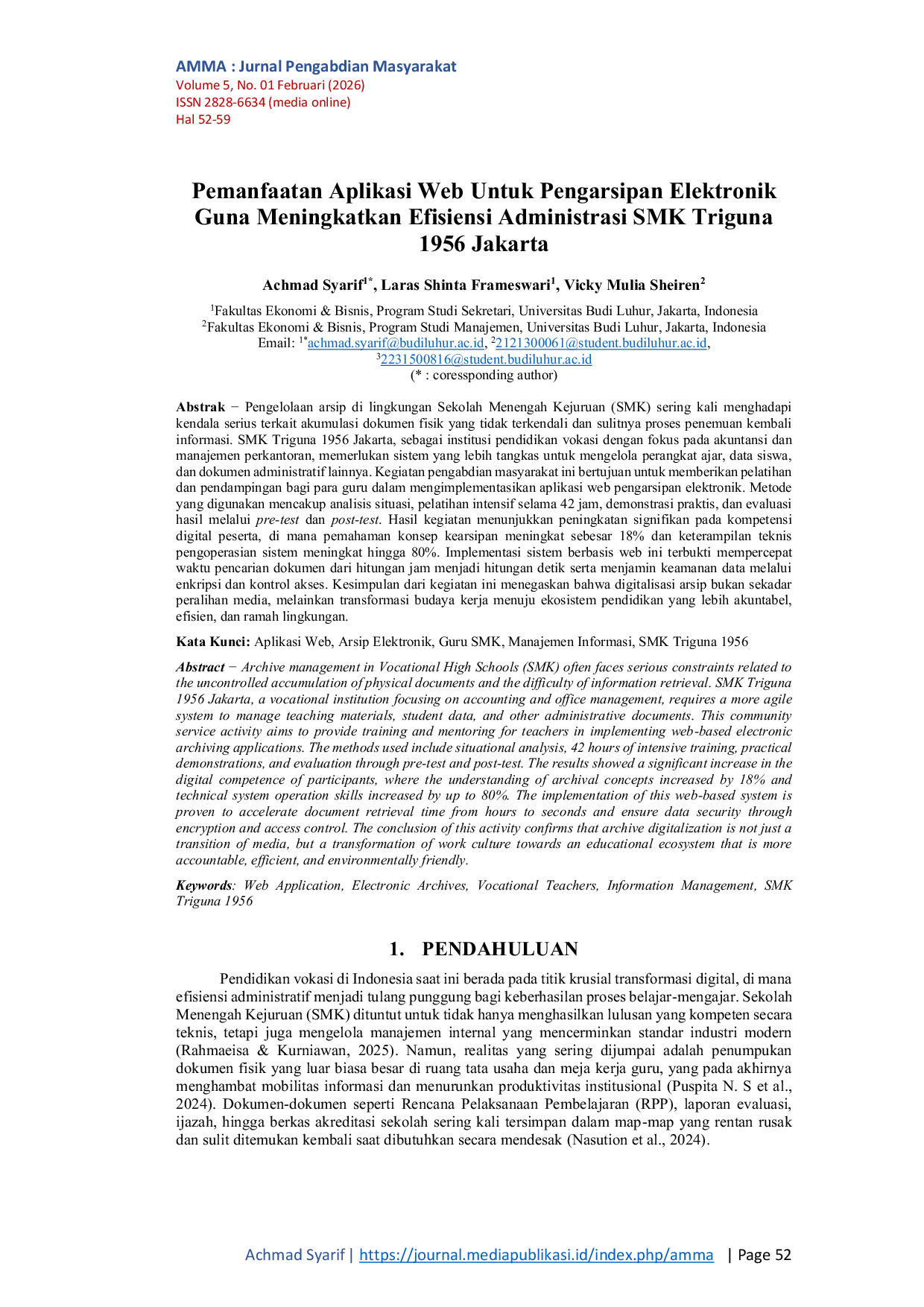 JURIS Pemanfaatan Aplikasi Web Untuk Pengarsipan Elektronik Guna Meningkatkan Efisiensi Administrasi SMK Triguna 1956 Jakarta
