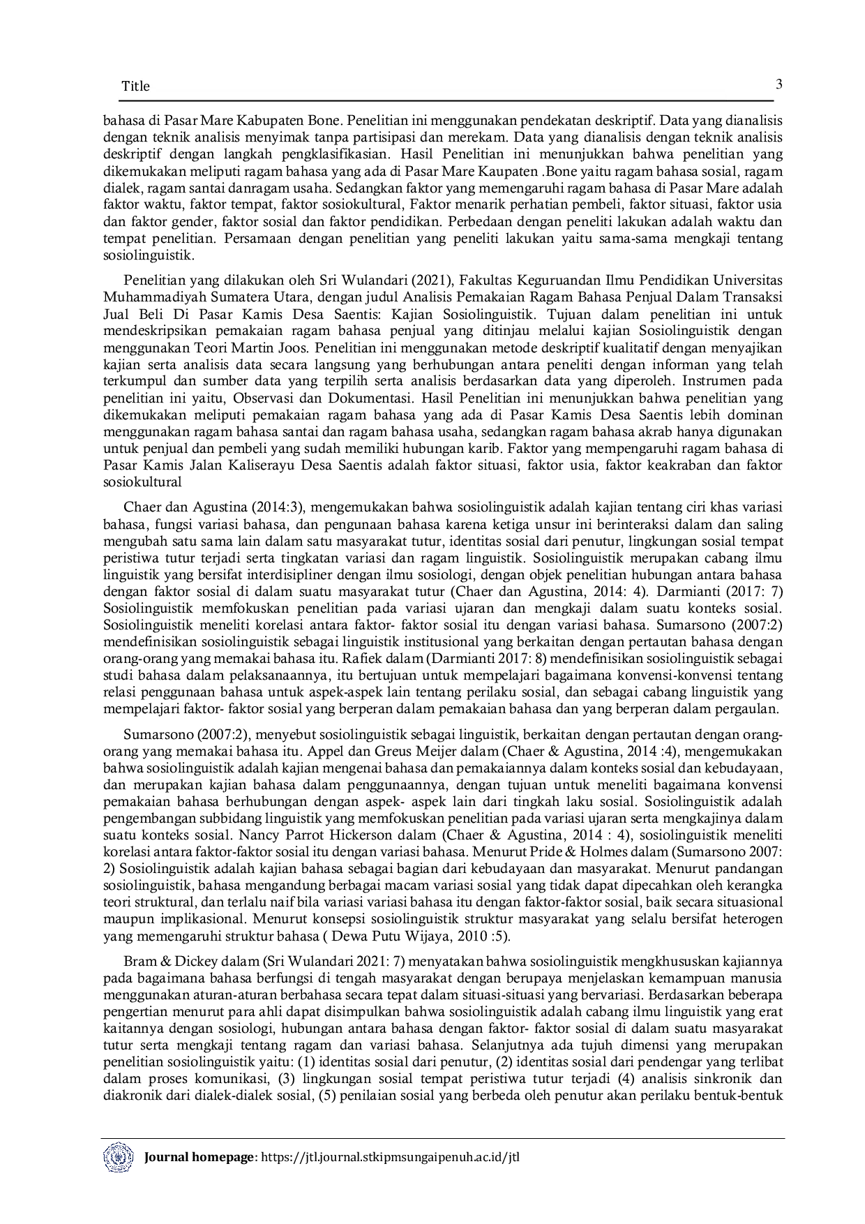 JURIS Ragam Bahasa Penjual di Pasar Senen Siulak Kabupaten Kerinci Kajian Sosiolinguistik