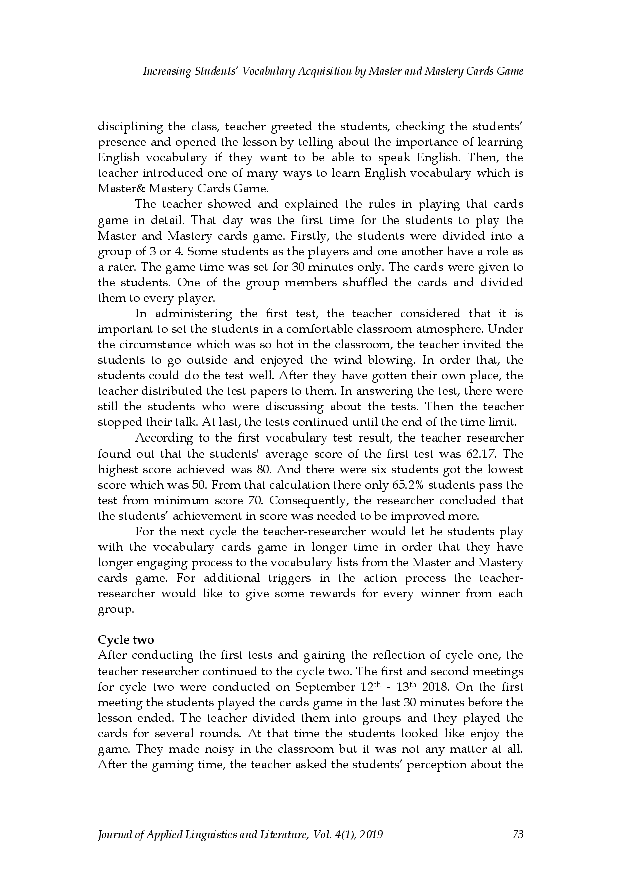 juris Increasing Students Vocabulary Acquisition by Master and Mastery Cards Game