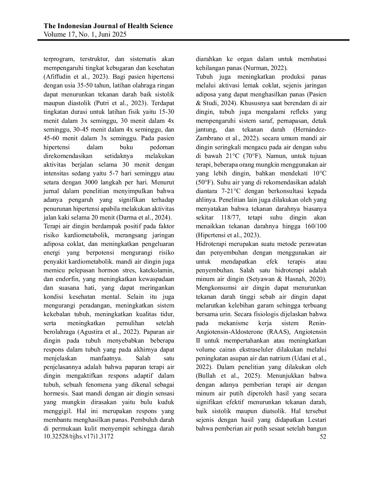 JURIS Pengaruh Hentakan Kaki ke Tanah Mandi Air Dingin dan Minum Air Dingin terhadap Tekanan Darah Pasien Hipertensi