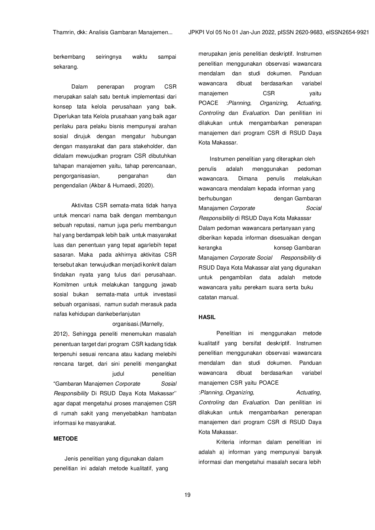 JURIS Gambaran Manajemen Corporate Social Responsibility Csr Di Rsud Daya Kota Makassar