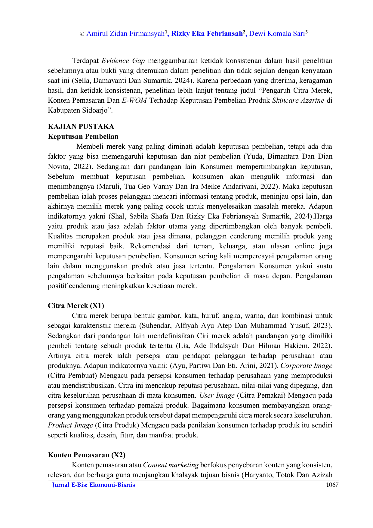 JURIS Citra Merek Konten Pemasaran Dan E WOM Terhadap Keputusan Pembelian Produk Skincare Azarine