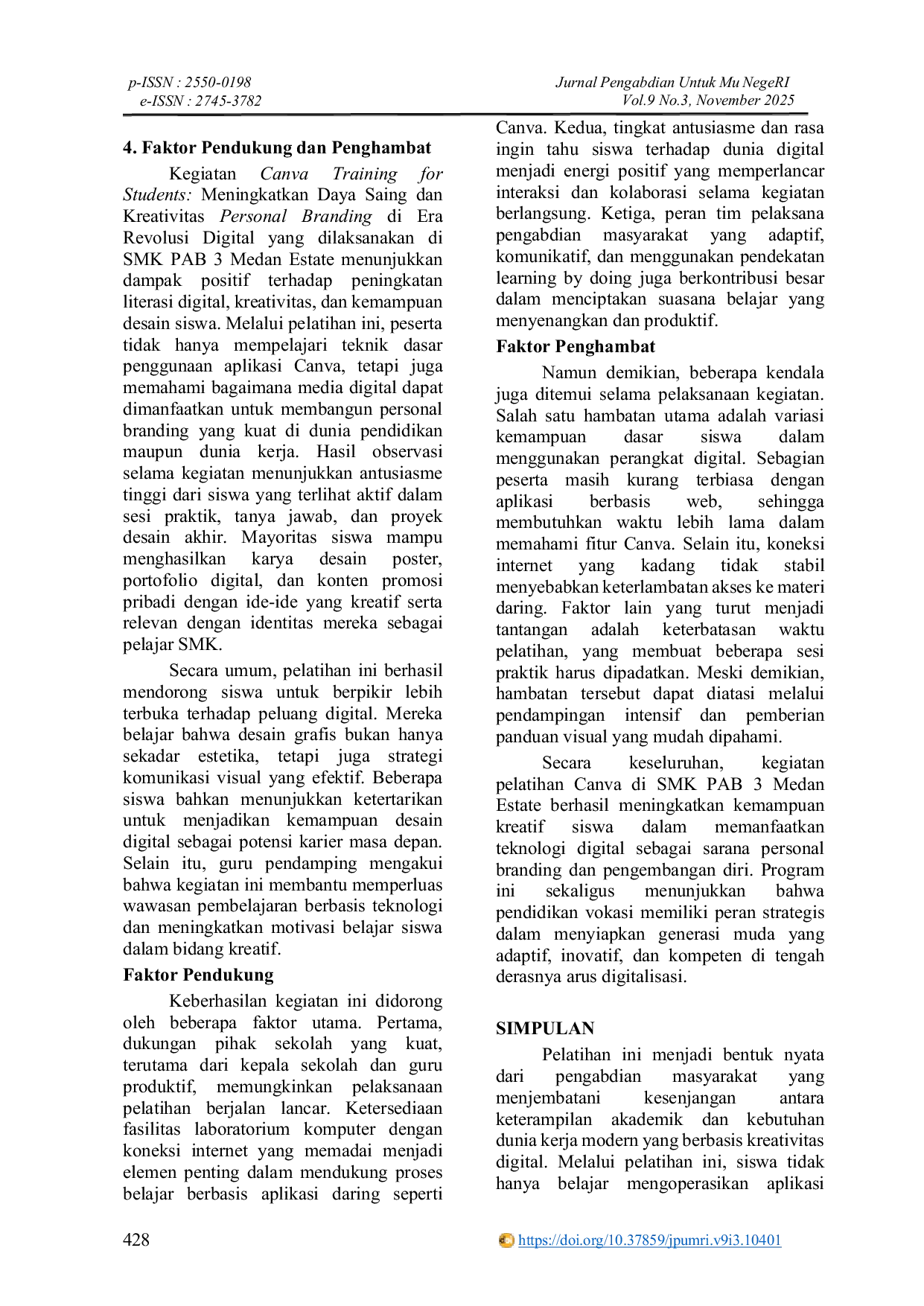 JURIS Canva Training For Students Meningkatkan Daya Saing dan Kreativitas Personal Branding pada Era Revolusi Digital