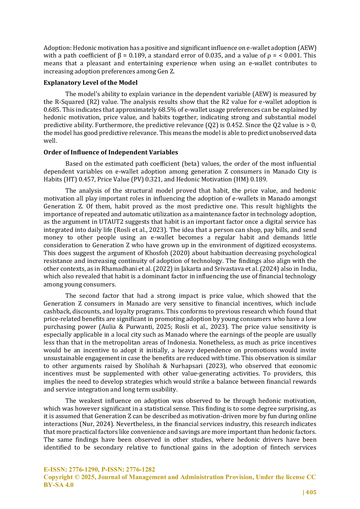 JURIS Hedonic Motivation Price Value and Habits In E Wallet Adoption Extended UTAUT2 Testing On Generation Z Consumers In Manado