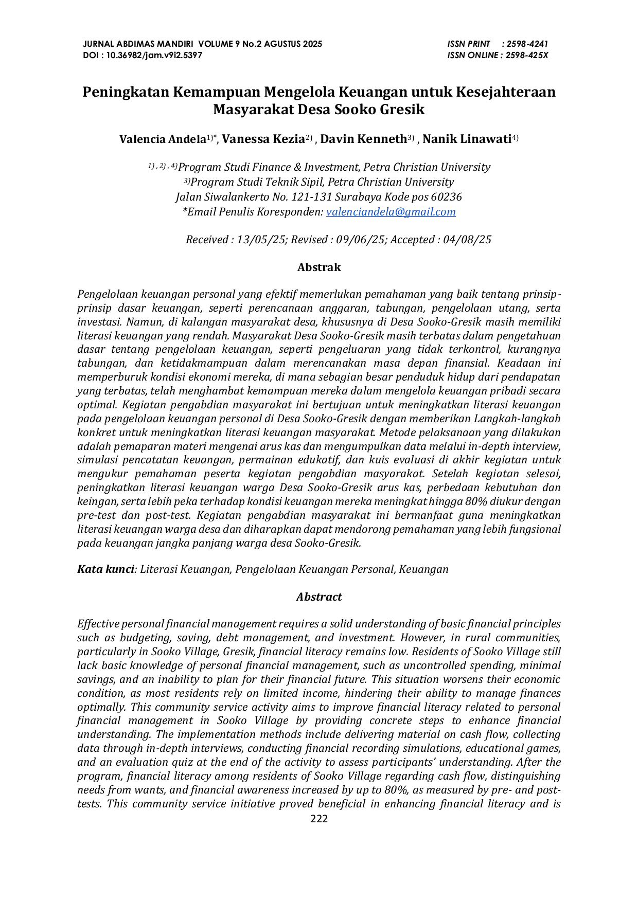 JURIS Peningkatan Kemampuan Mengelola Keuangan Untuk Kesejahteraan Masyarakat Desa Sooko Gresik