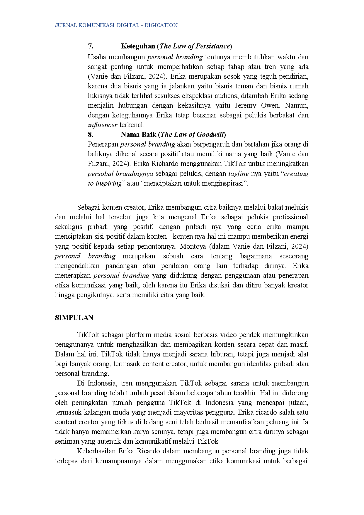 juris Analisis Etika Komunikasi Dalam Membangun Personal Branding Studi Kasus TikTok ErikaRichardo