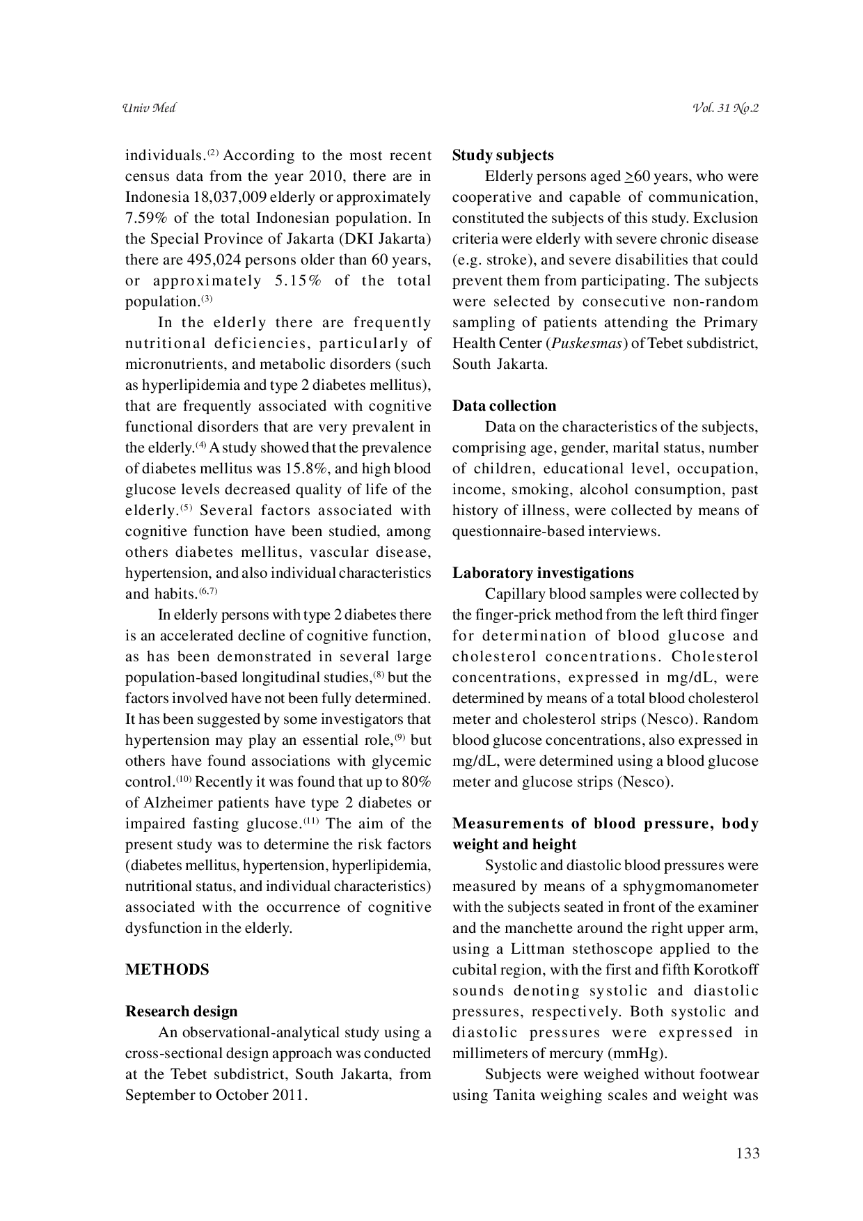 JURIS Kadar Gula Darah Sewaktu Sebagai Prediktor Gangguan Fungsi Kognitif Pada Lanjut Usia