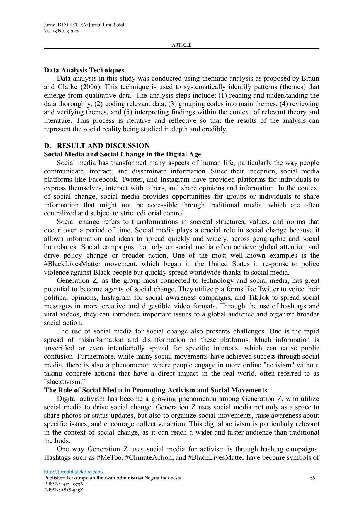 JURIS Social Media as a Catalyzer of Social Change Among Generation Z in the Modern Era