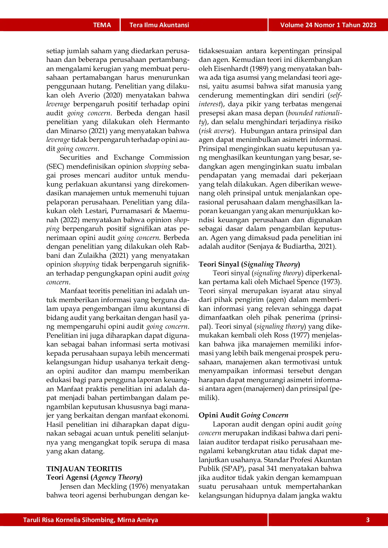 JURIS Determinan Opini Audit Going Concern