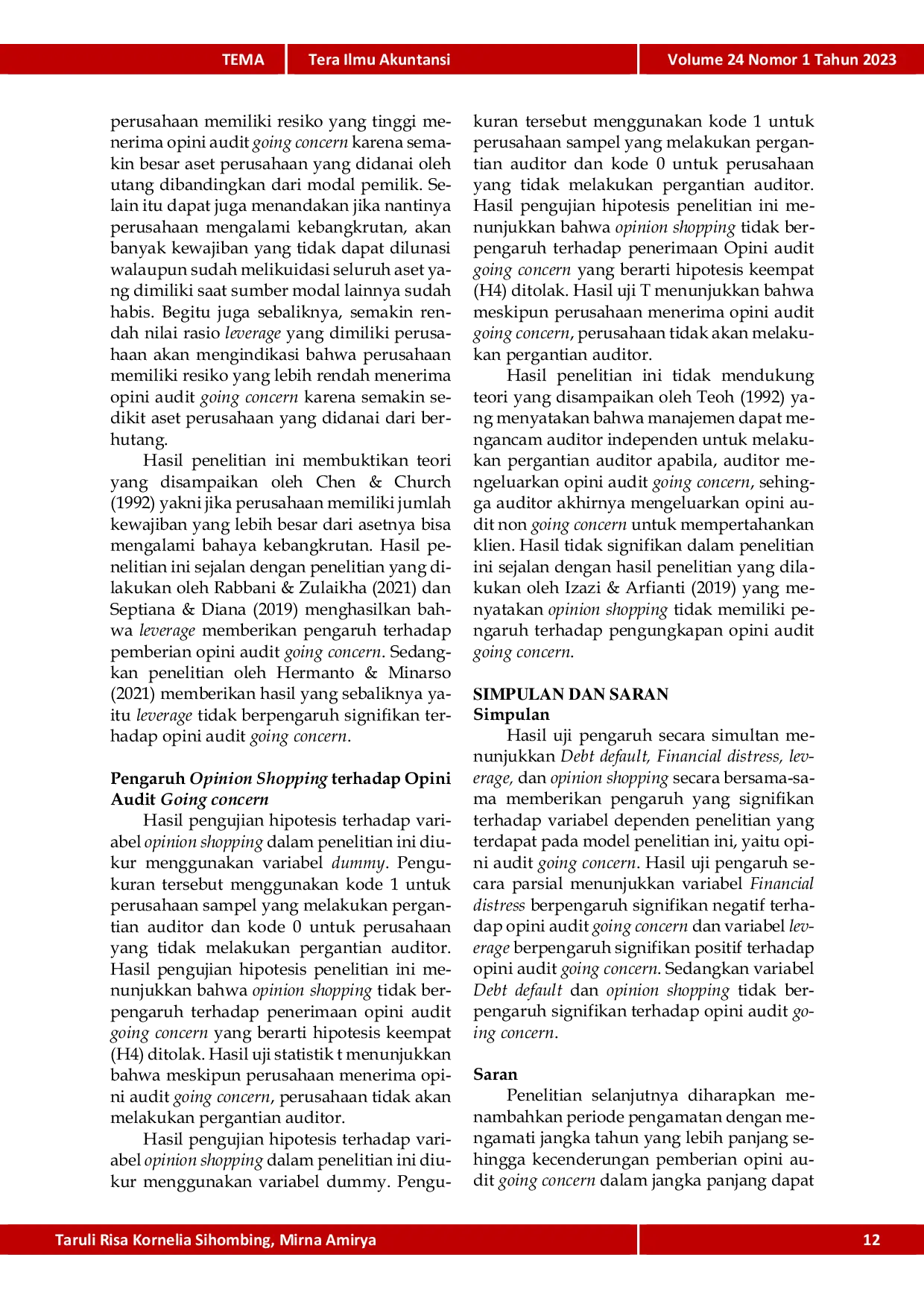 JURIS Determinan Opini Audit Going Concern