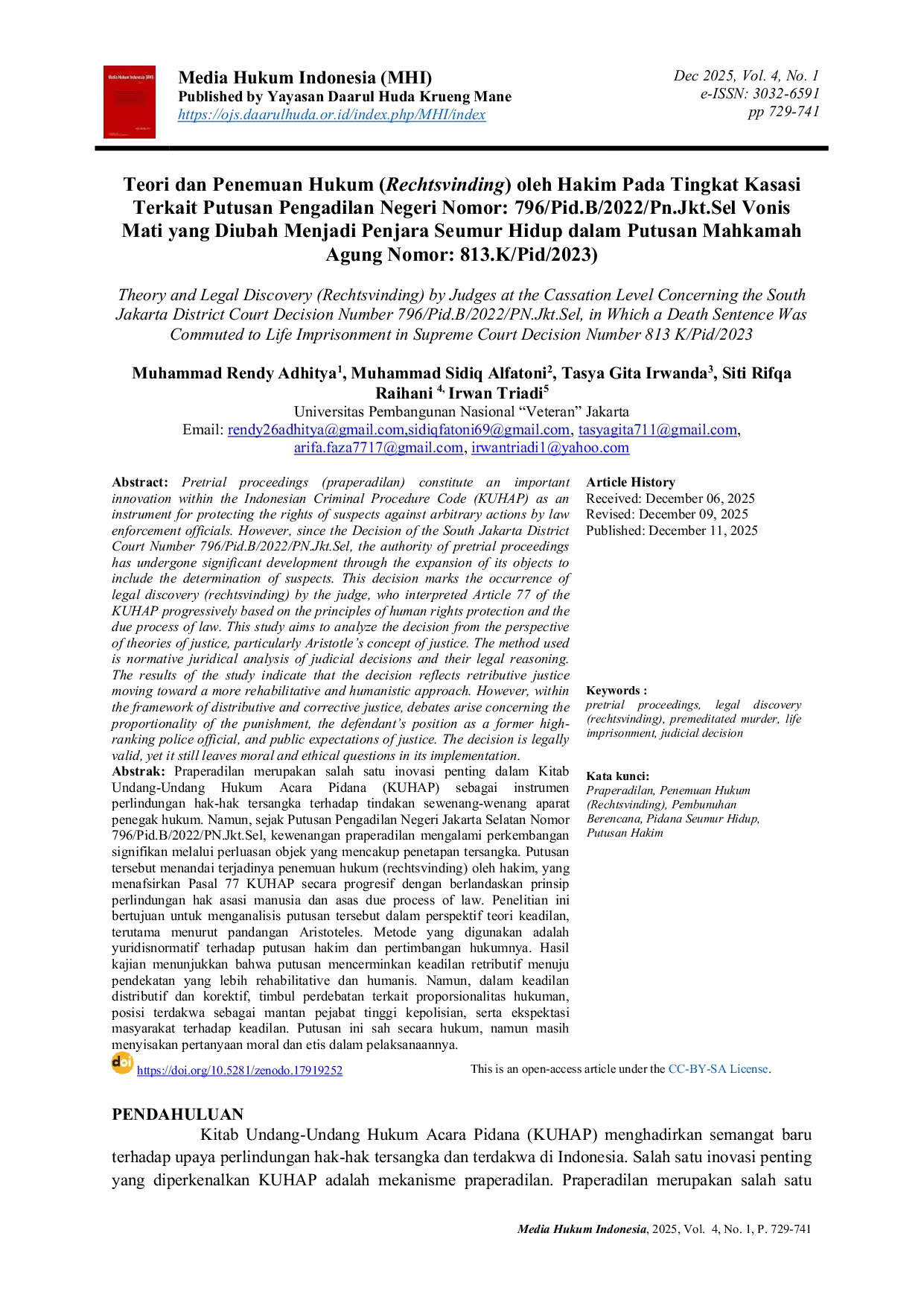 JURIS Teori dan Penemuan Hukum Rechtsvinding oleh Hakim Pada Tingkat Kasasi Terkait Putusan Pengadilan Negeri Nomor 796 Pid B 2022 Pn Jkt Sel Vonis Mati yang Diubah Menjadi Penjara Seumur Hidup dalam Put