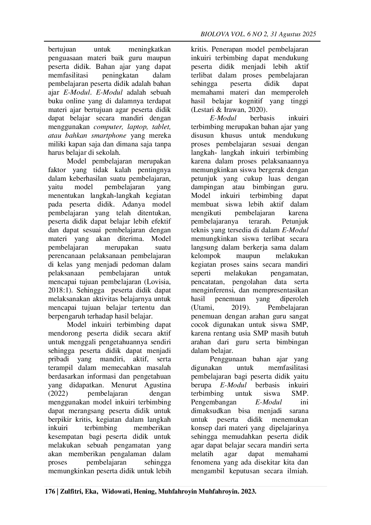 JURIS Pengembangan E Modul Berbasis Inkuiri Terbimbing Untuk Meningkatkan Hasil Belajar Kognitif Materi Sistem Pencernaan Manusia