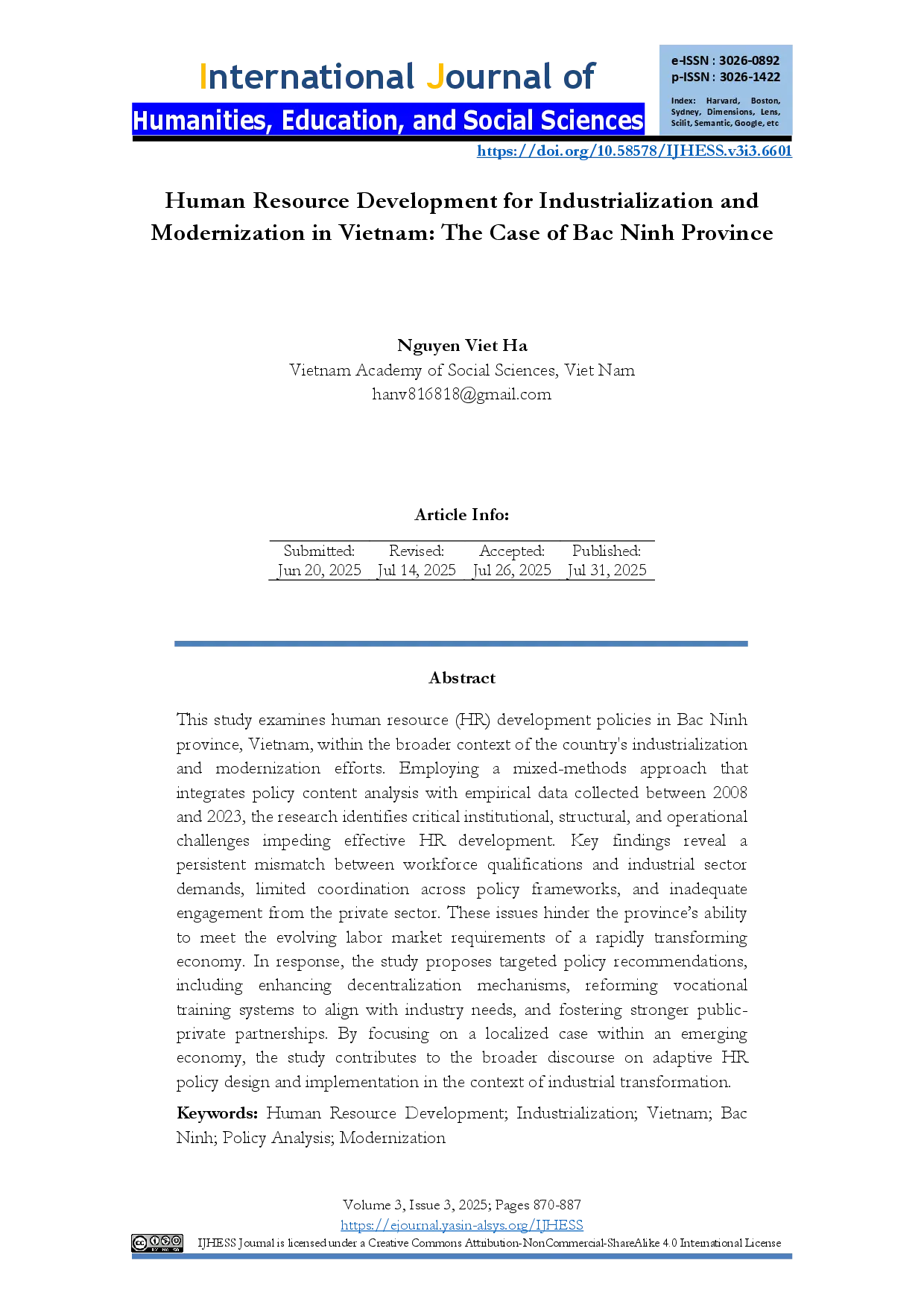 juris Human Resource Development for Industrialization and Modernization in Vietnam The Case of Bac Ninh Province