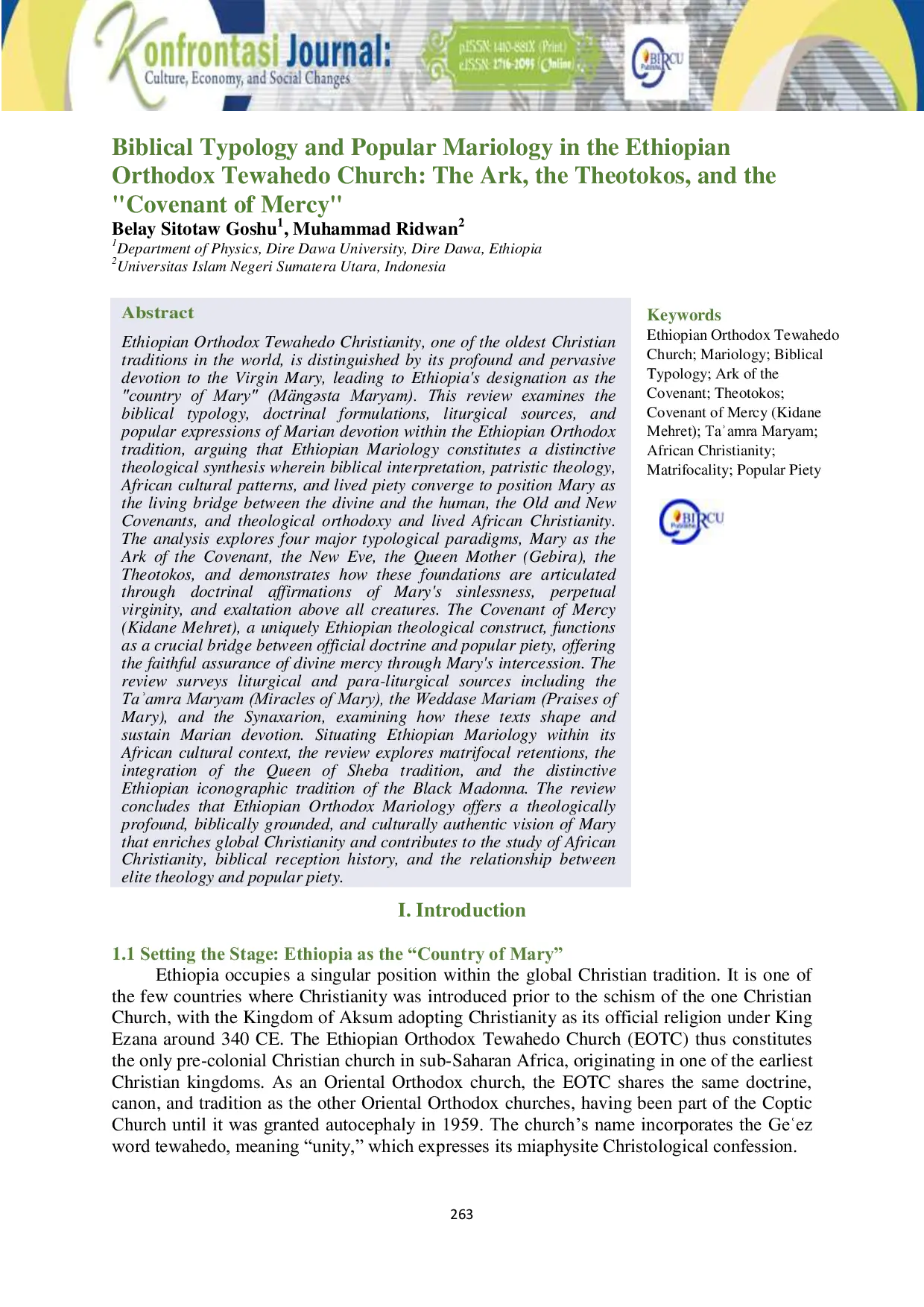 JURIS Biblical Typology and Popular Mariology in the Ethiopian Orthodox Tewahedo Church The Ark the Theotokos and the Covenant of Mercy