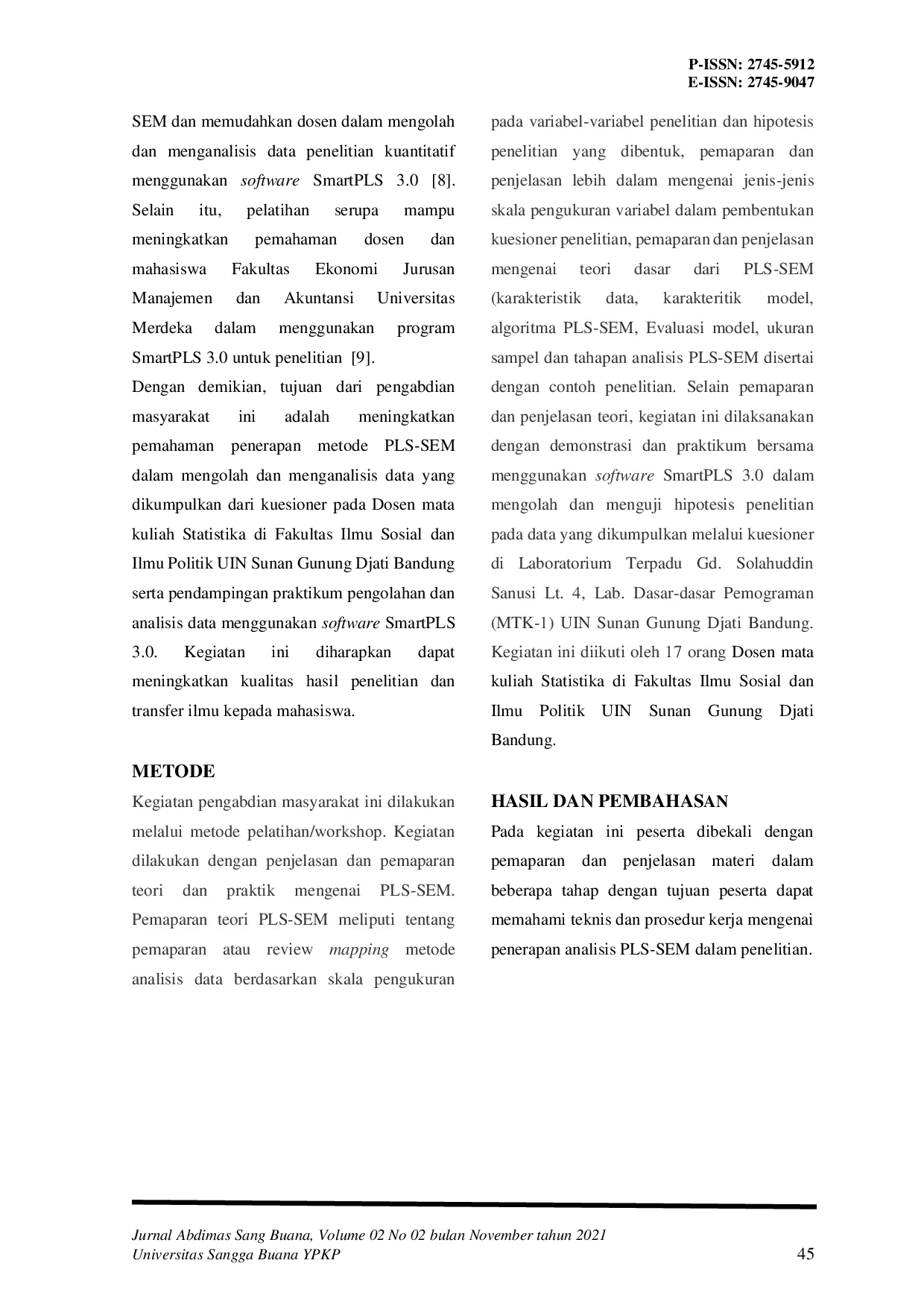 JURIS Pelatihan Pls Sem Menggunakan Smartpls 3 0 Dosen Mata Kuliah Statistika Fisip Uin Sunan Gunung Djati Bandung