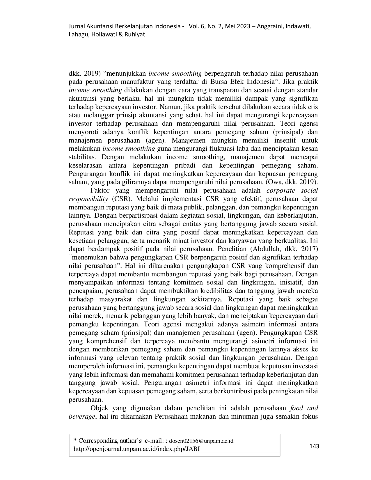 juris Pengaruh Income Smoothing dan Corporate Sosial Responsibility terhadap Nilai Perusahaan