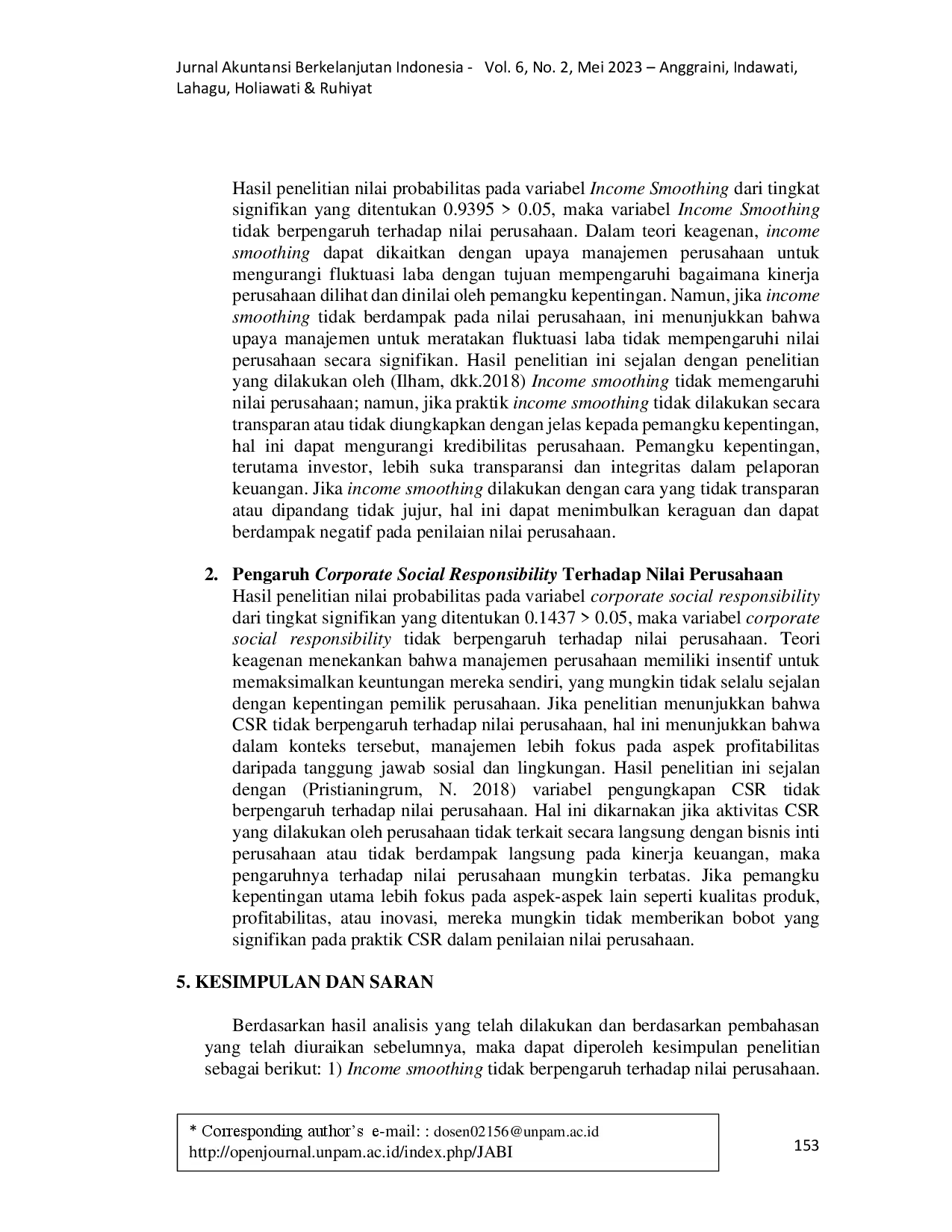 juris Pengaruh Income Smoothing dan Corporate Sosial Responsibility terhadap Nilai Perusahaan