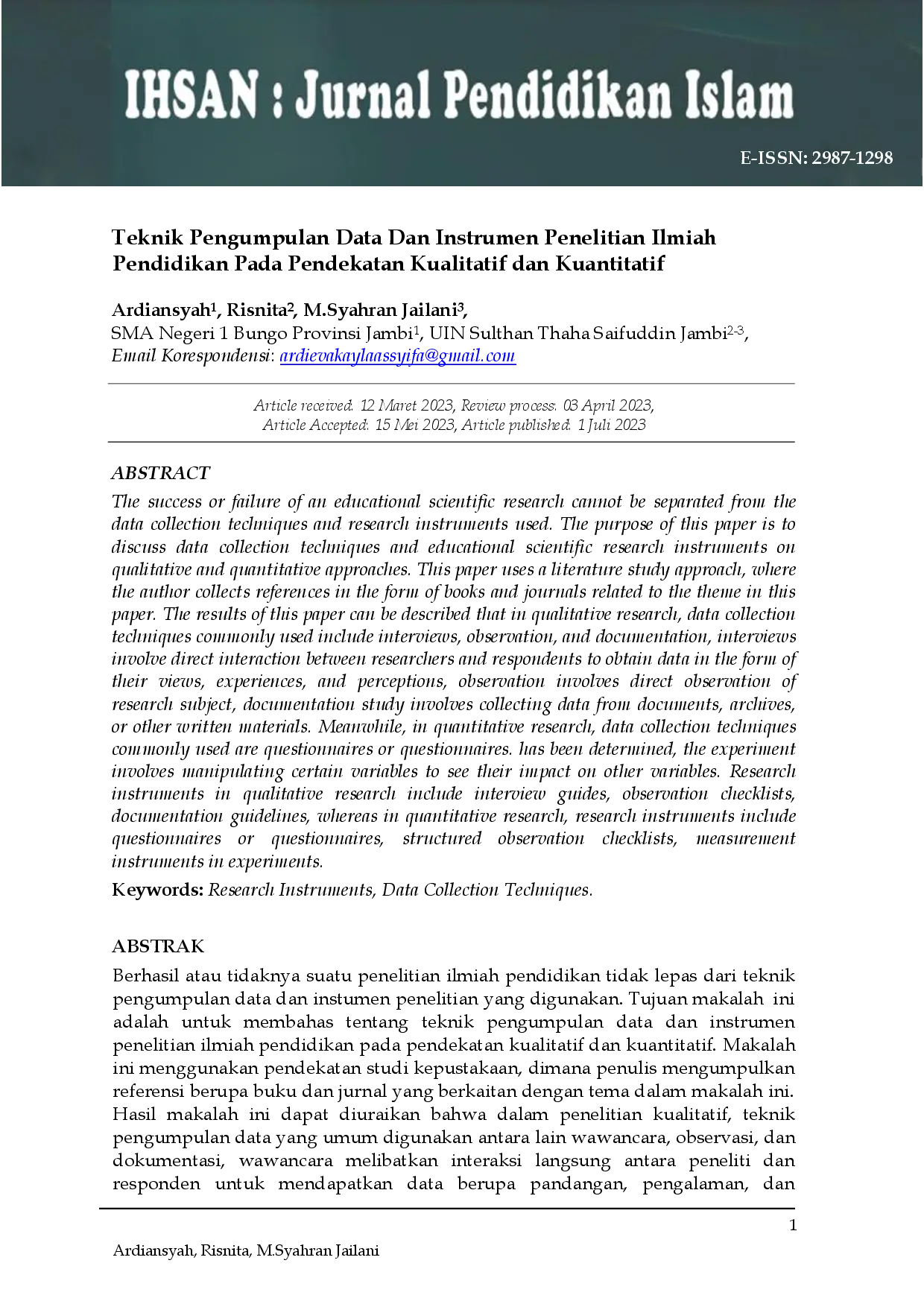 JURIS Teknik Pengumpulan Data Dan Instrumen Penelitian Ilmiah Pendidikan Pada Pendekatan Kualitatif dan Kuantitatif