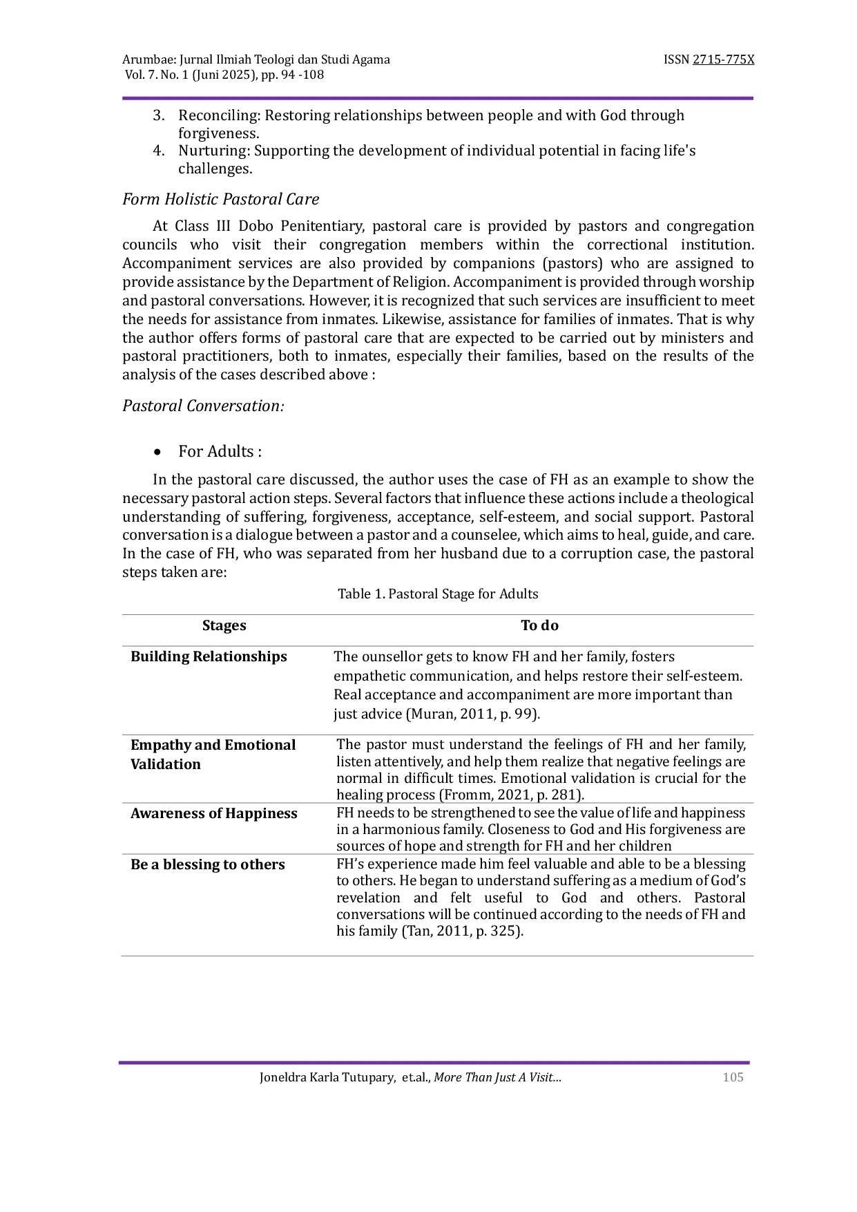 JURIS More Than Just A Visit Holistic Pastoral Study of Church Pastoral Services for Families of Inmates
