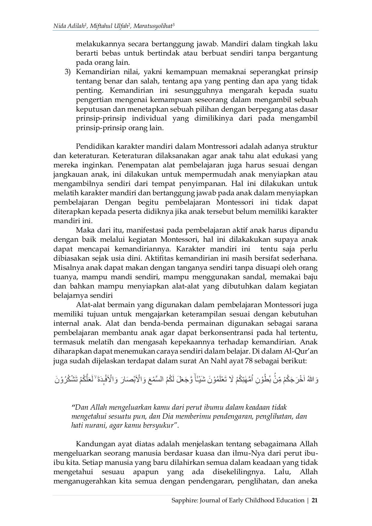 JURIS Metode Montessori Untuk Mengembangkan Karakter Kemandirian Anak Usia Dini Dalam Perspektif Islam