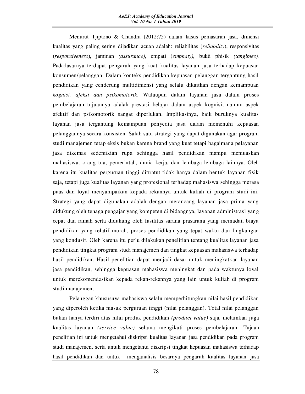 JURIS Pengaruh Kualitas Layanan Pendidikan Terhadap Kepuasan Mahasiswa Program Studi Manajemen Fakultas Ekonomi Pada Universitas Swasta Di Bandar Lampung