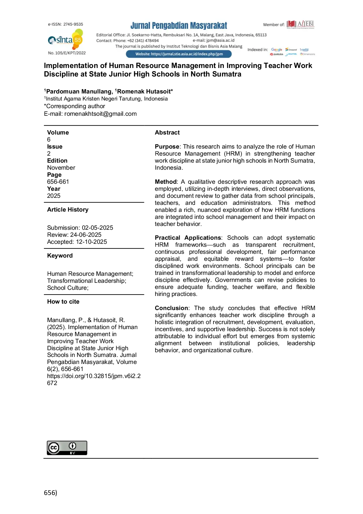 JURIS Implementation of Human Resource Management in Improving Teacher Work Discipline at State Junior High Schools in North Sumatra
