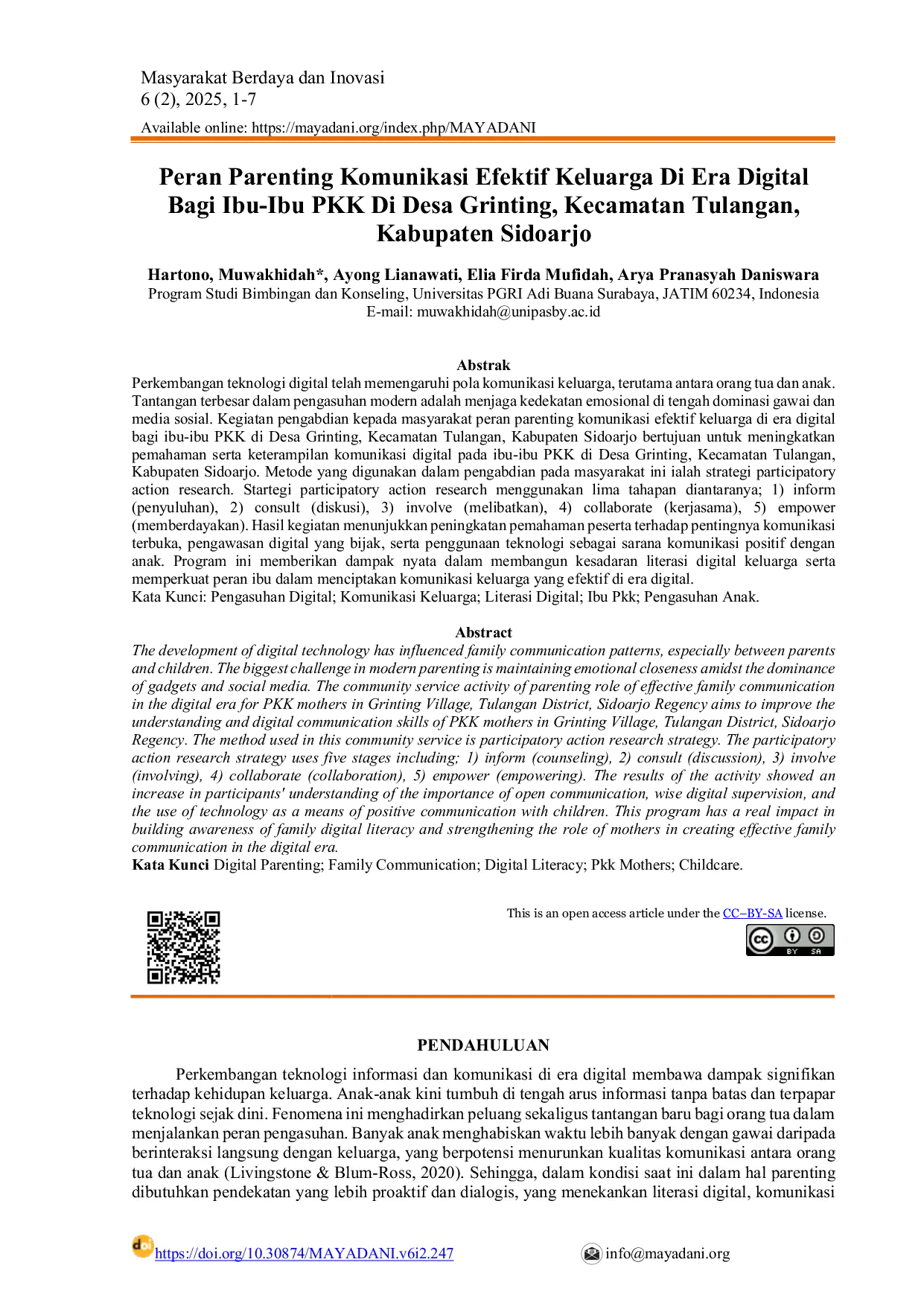 JURIS Peran Parenting Komunikasi Efektif Keluarga Di Era Digital Bagi Ibu Ibu Pkk Di Desa Grinting Kecamatan Tulangan Kabupaten Sidoarjo