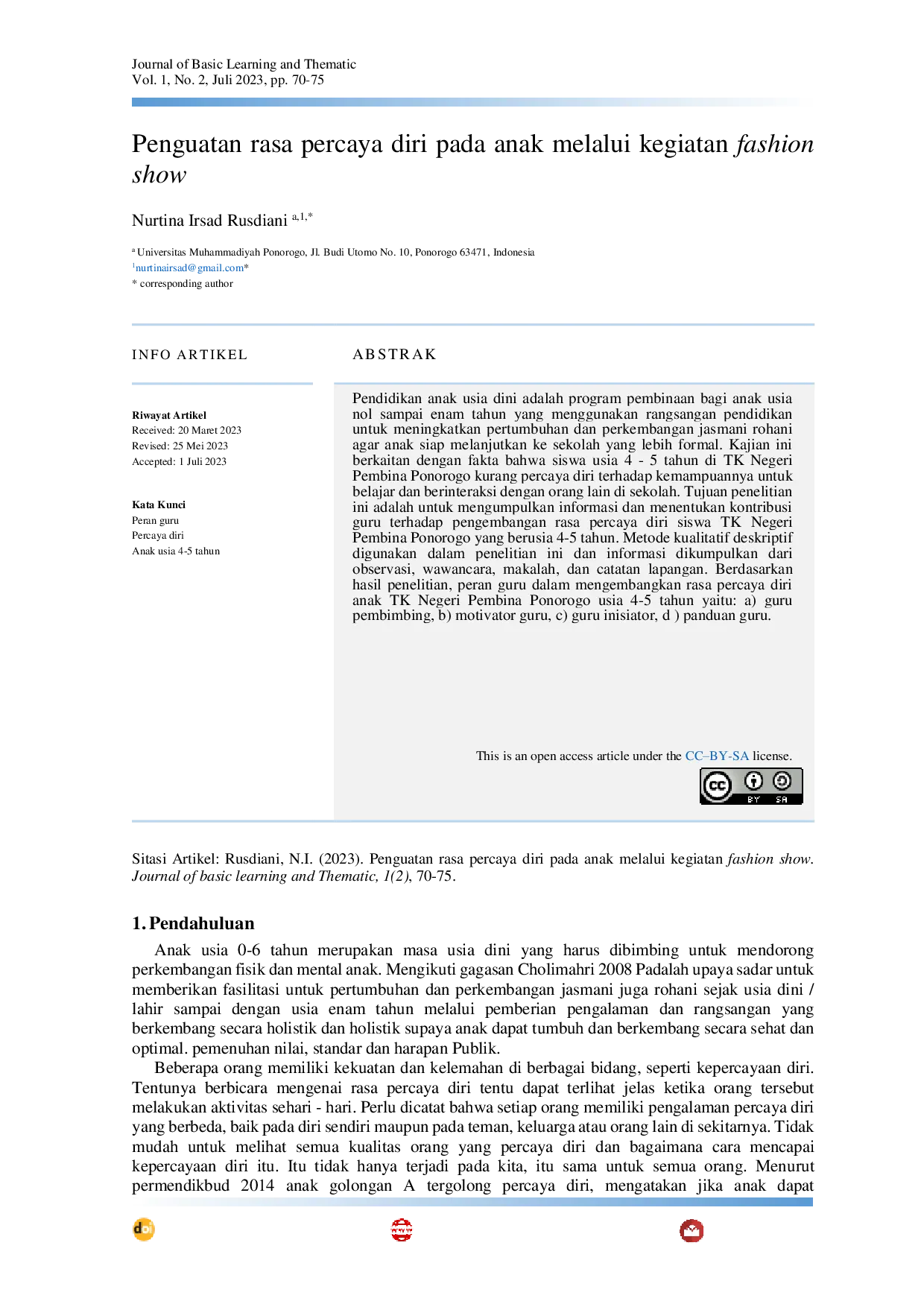 JURIS Penguatan rasa percaya diri pada anak melalui kegiatan fashion show