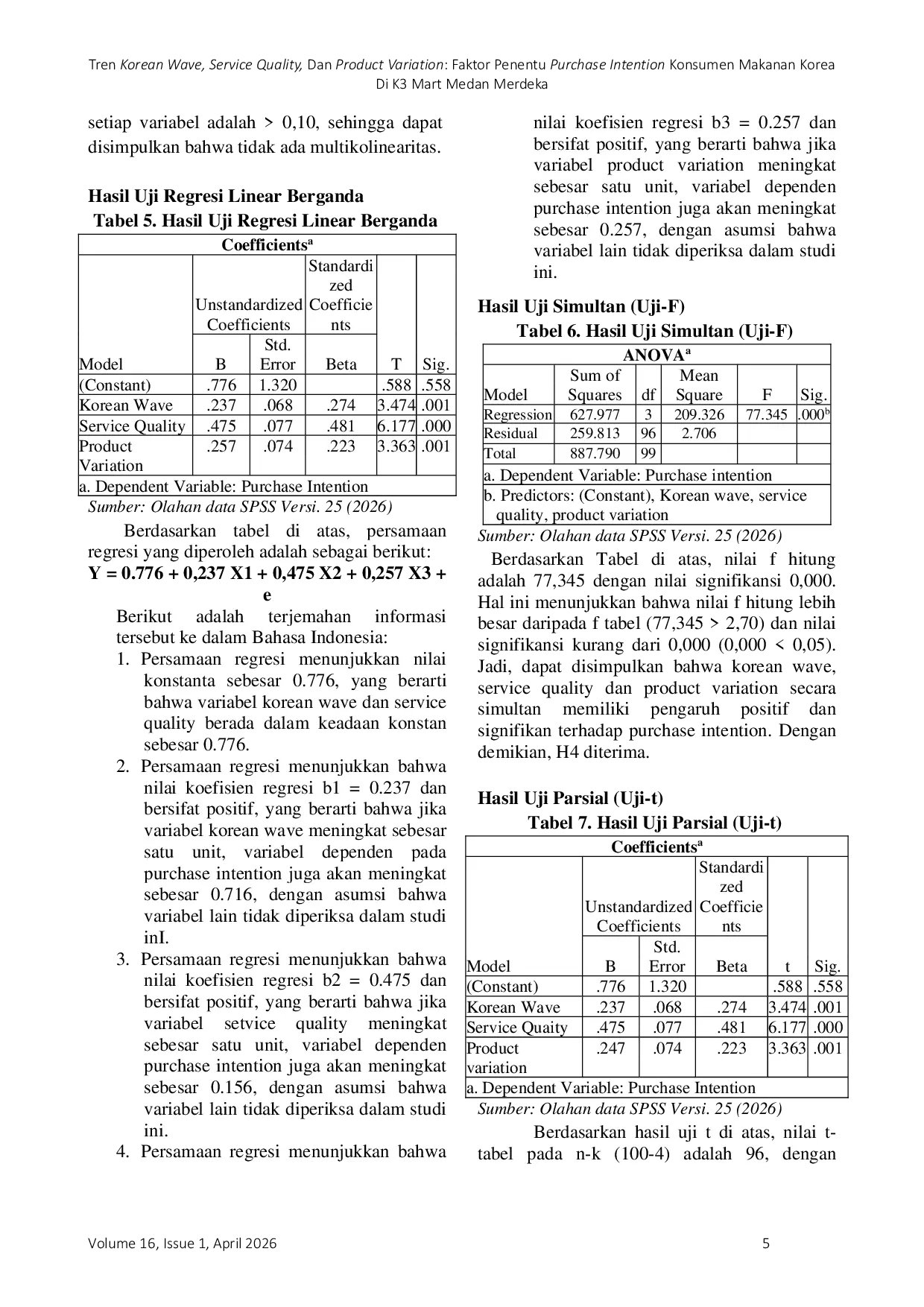 JURIS Tren Korean Wave Service Quality dan Product Variation Faktor Penentu Purchase Intention Konsumen Makanan Korea di K3 Mart Medan Merdeka