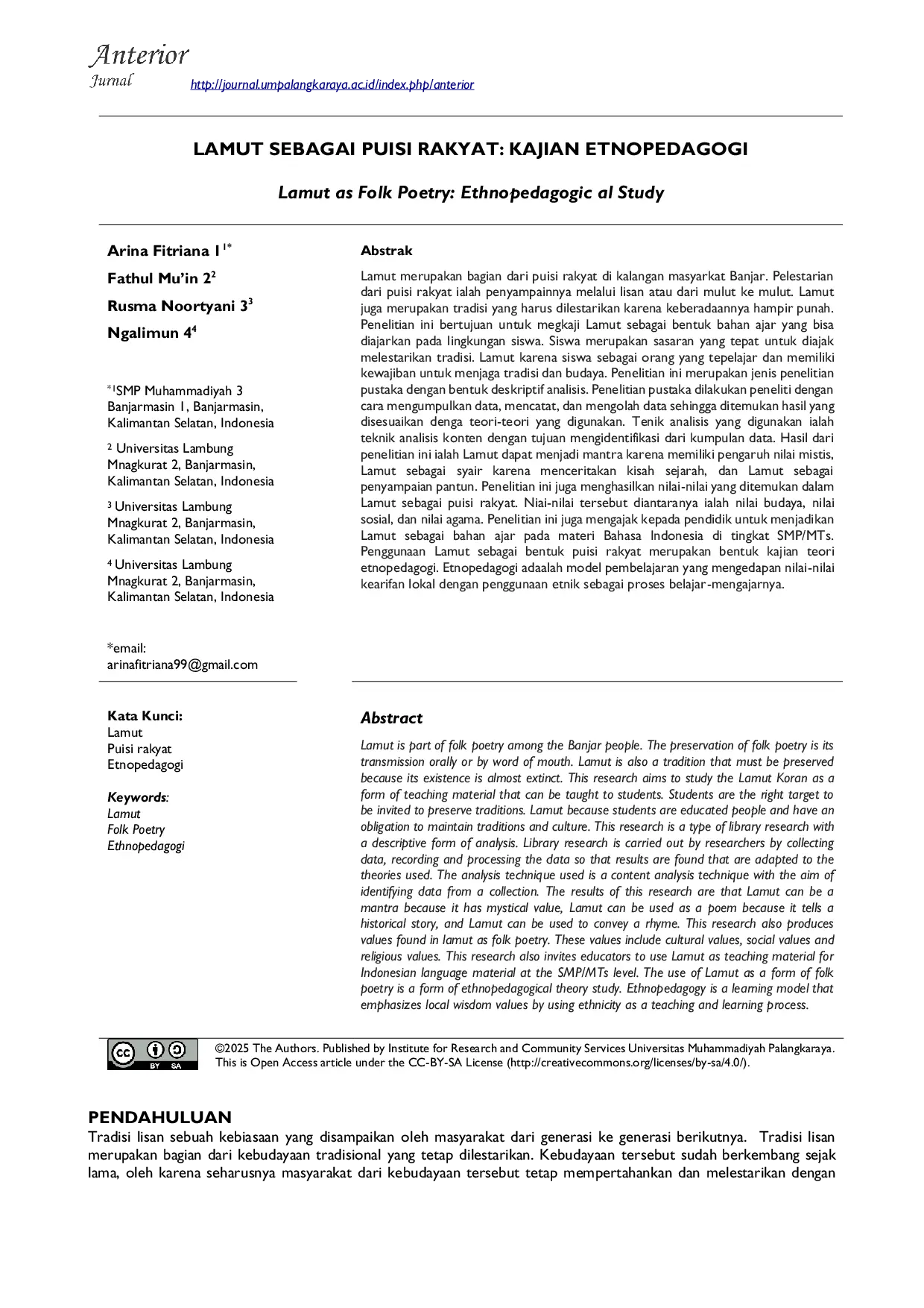 JURIS Lamut Sebagai Puisi Rakyat Kajian Etnopedagogi