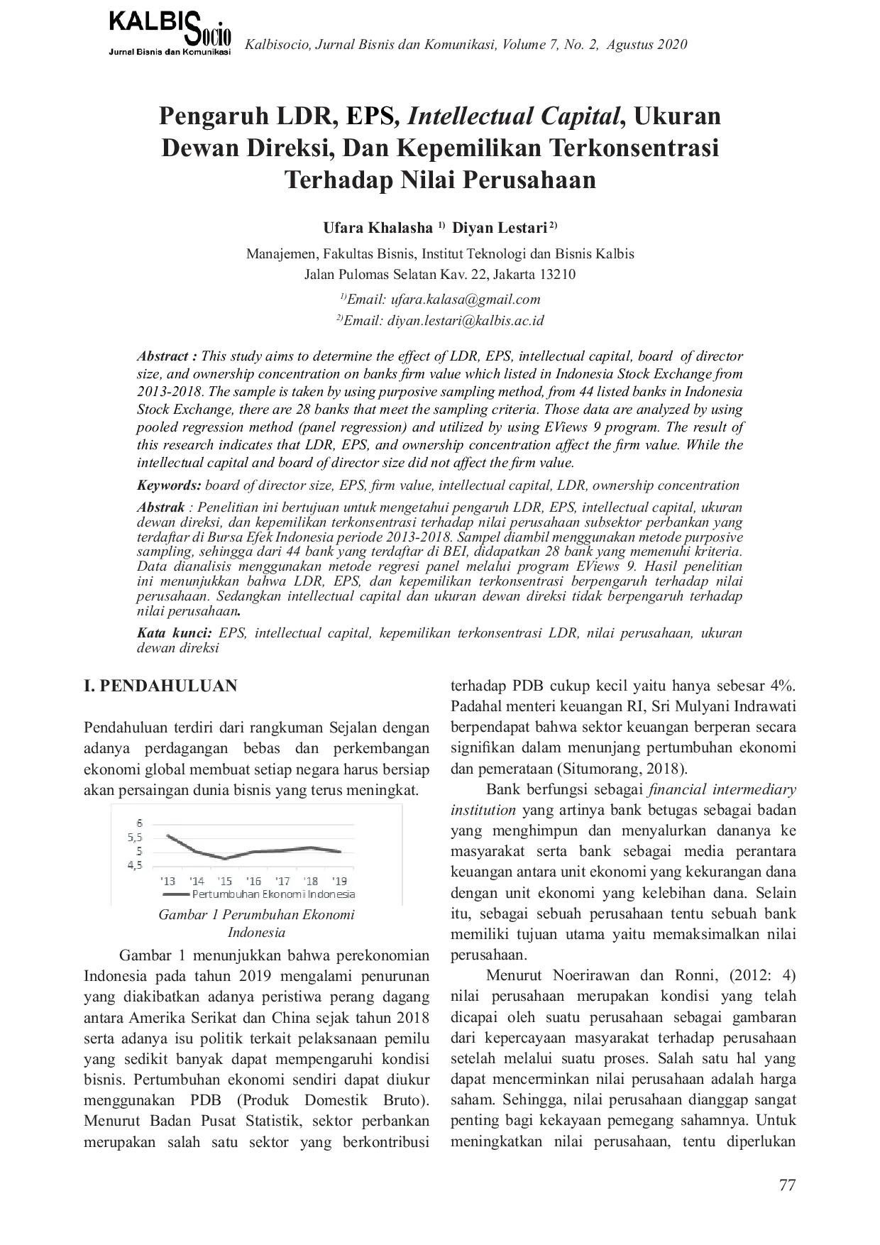 JURIS Pengaruh LDR EPS Intellectual Capital Ukuran Dewan Direksi Dan Kepemilikan Terkonsentrasi Terhadap Nilai Perusahaan