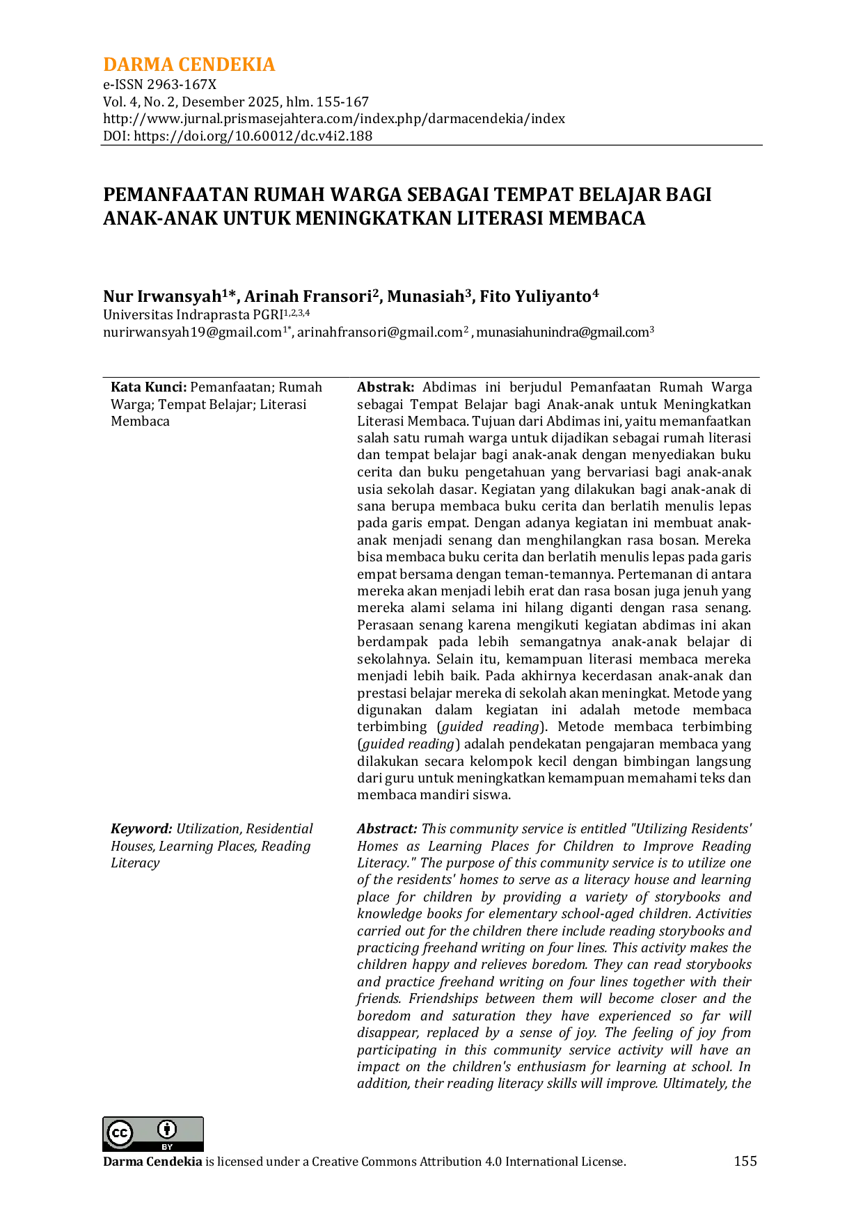 JURIS Pemanfaatan Rumah Warga sebagai Tempat Belajar bagi Anak Anak untuk Meningkatkan Literasi Membaca