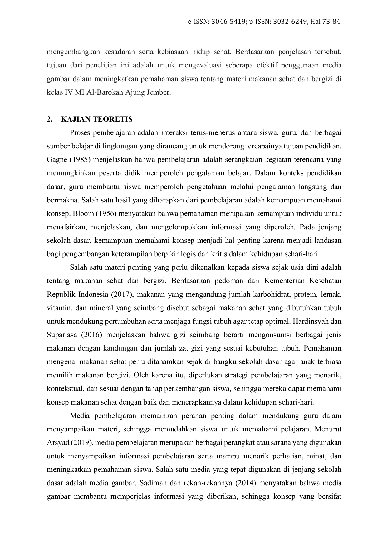 JURIS Peningkatan Pemahaman Siswa tentang Makanan Sehat dan Bergizi melalui Pembelajaran Berbasis Media Gambar di Kelas IV MI Al Barokah