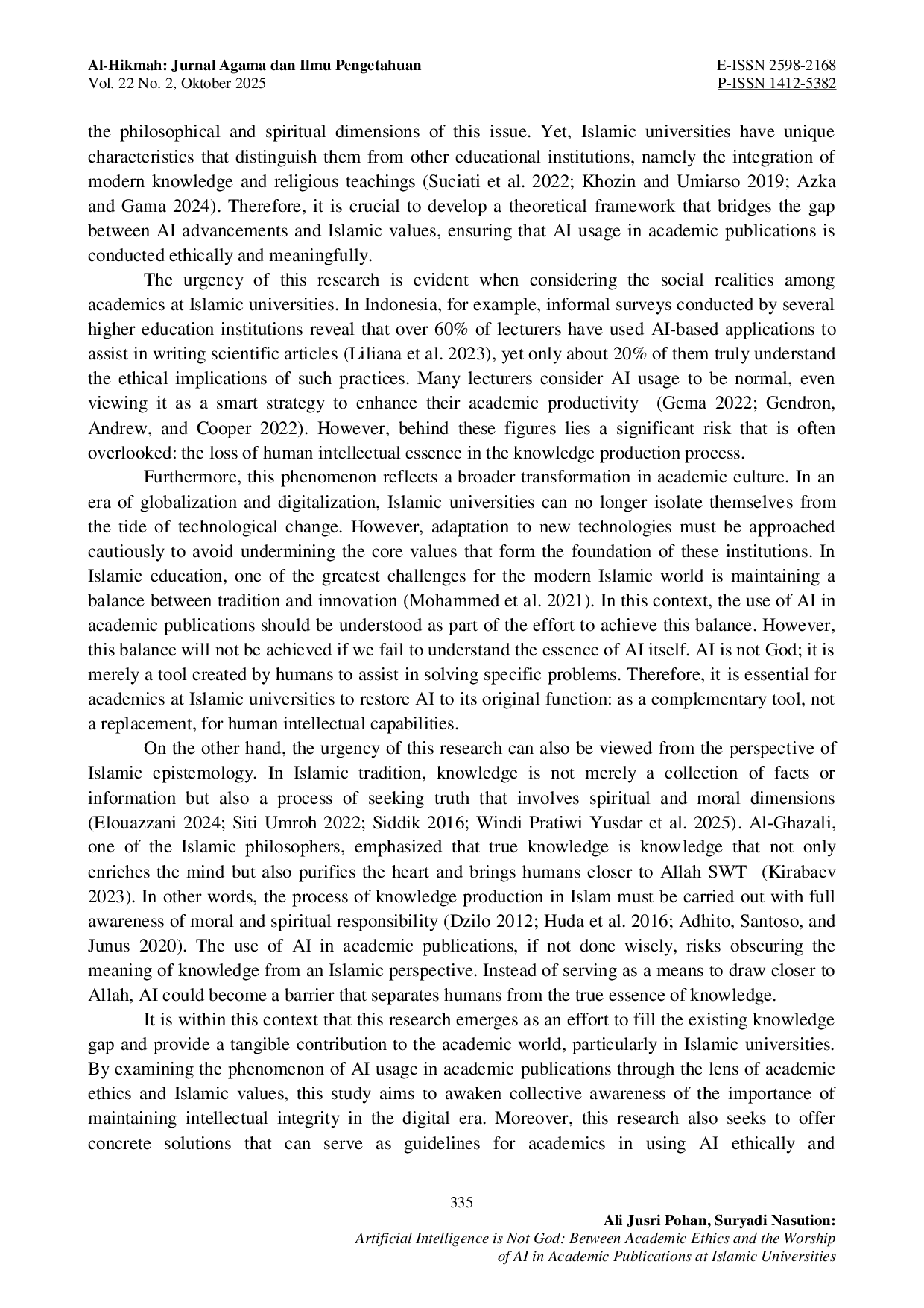 JURIS Artificial Intelligence is Not God Between Academic Ethics and the Worship of AI in Academic Publications at Islamic Universities