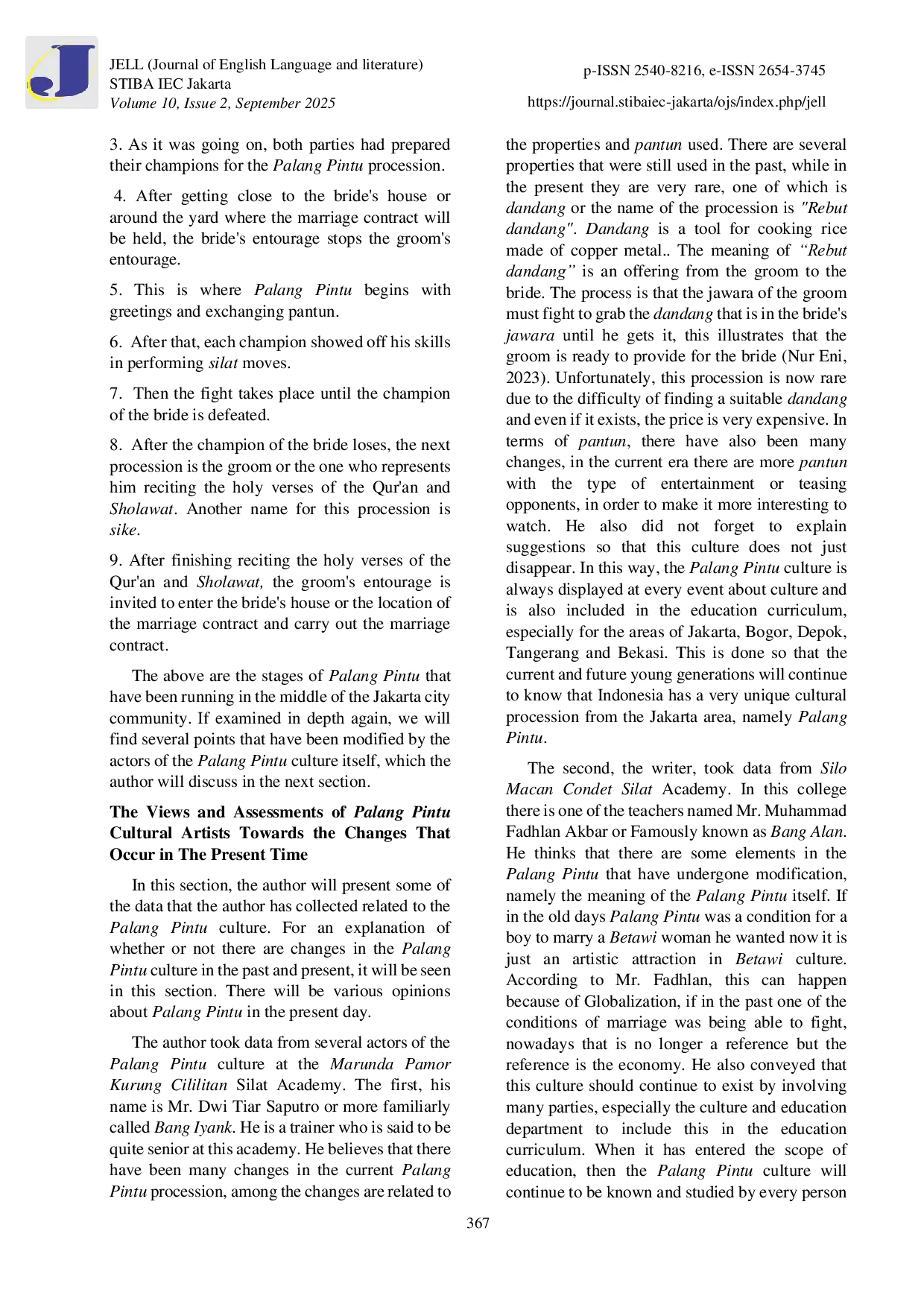 JURIS Sociocultural Study The Evolution Of Palang Pintu Past Vs Present